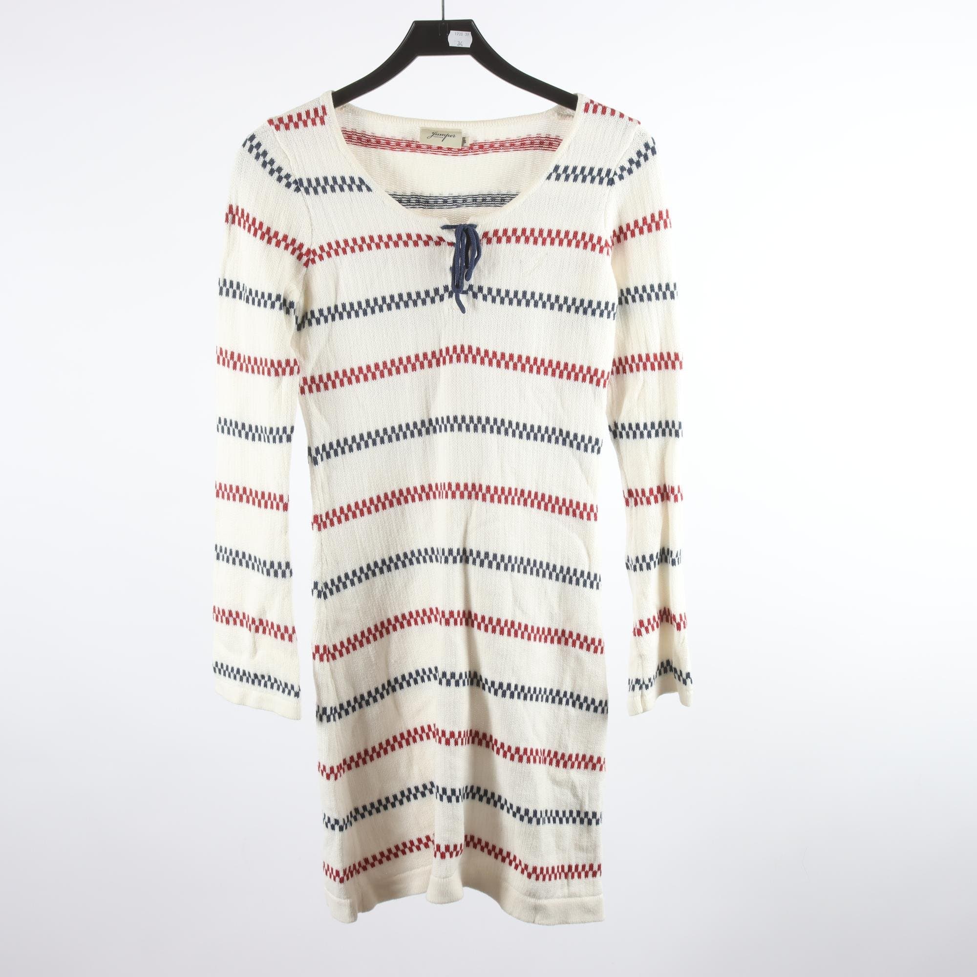 Stickad klänning, Jumperfabriken, vit, blå, röd, stl. S