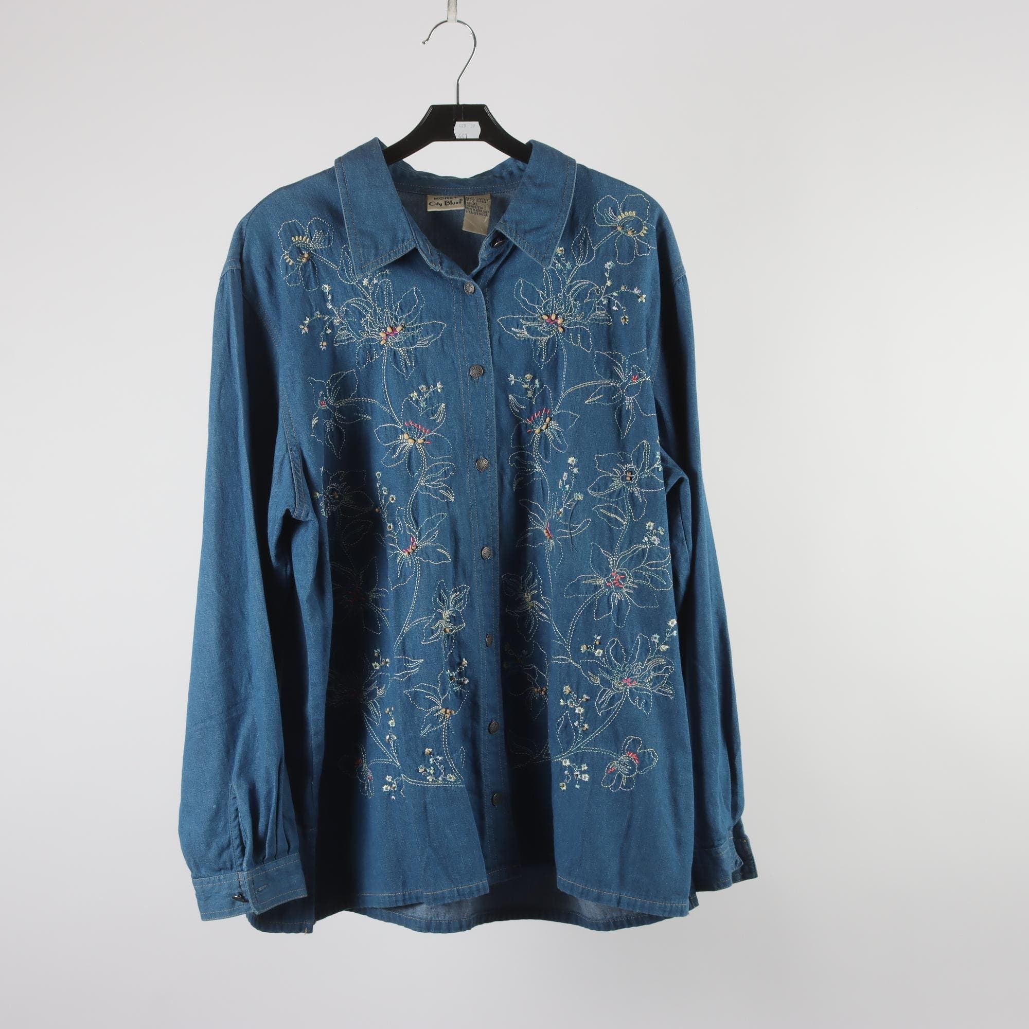 Jeansskjorta, Koret City Blues, blå, broderad, stl. XL.