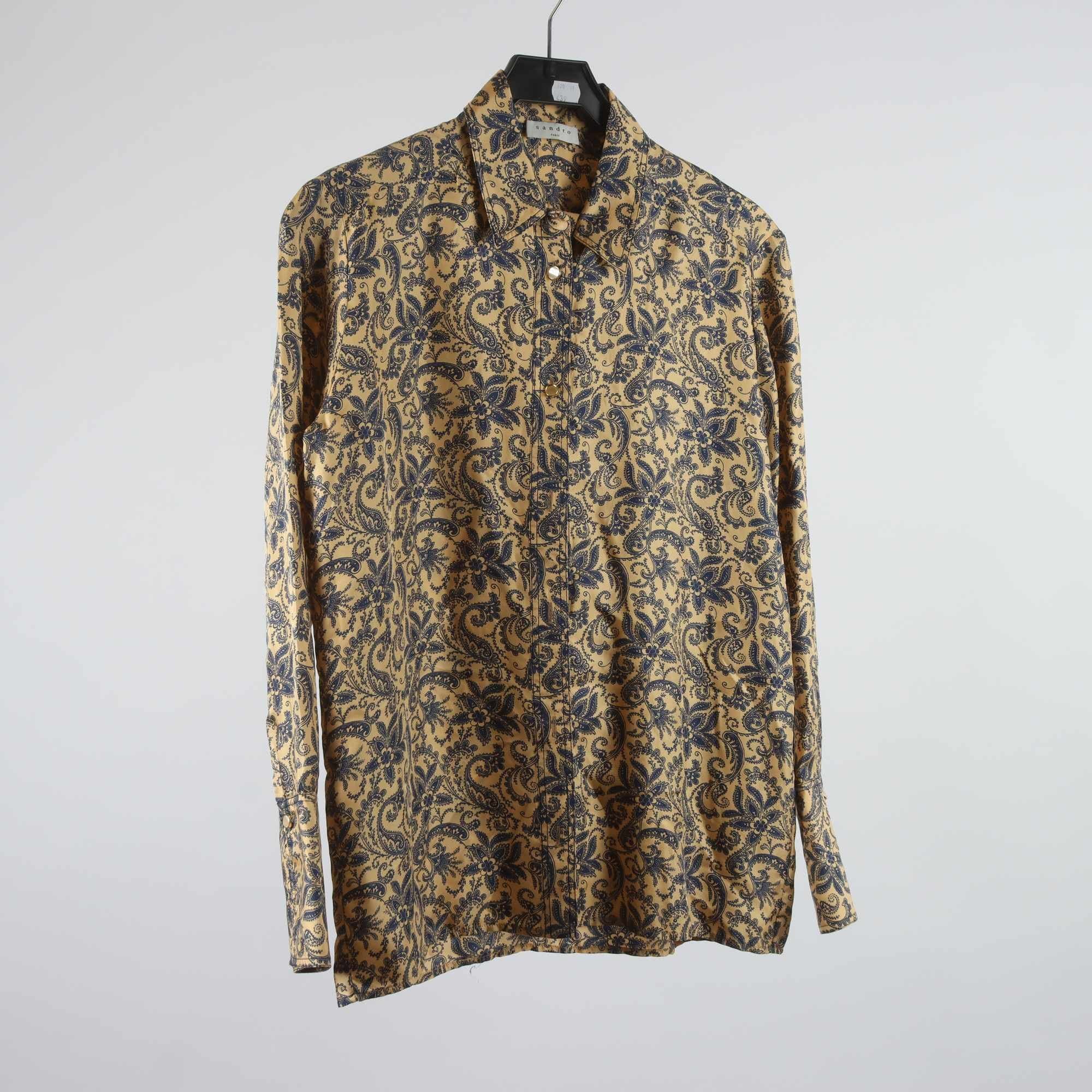 Blus, Sandro, blå, beige, guld, stl. ca. S.