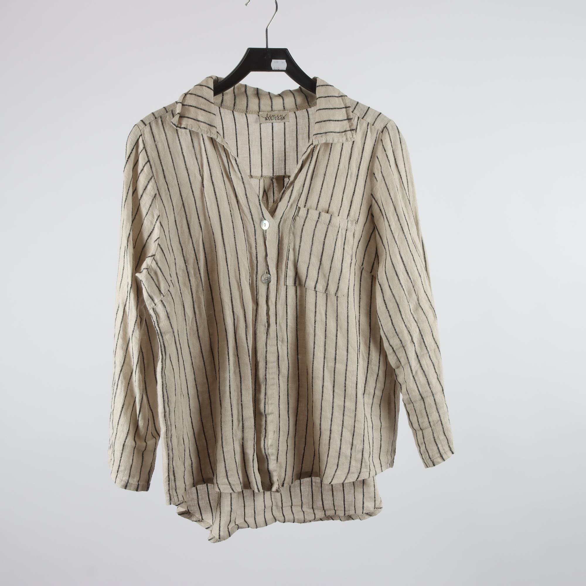 Blus, Linen Attitude, randig, beige, 100% lin, stl. ca. M.