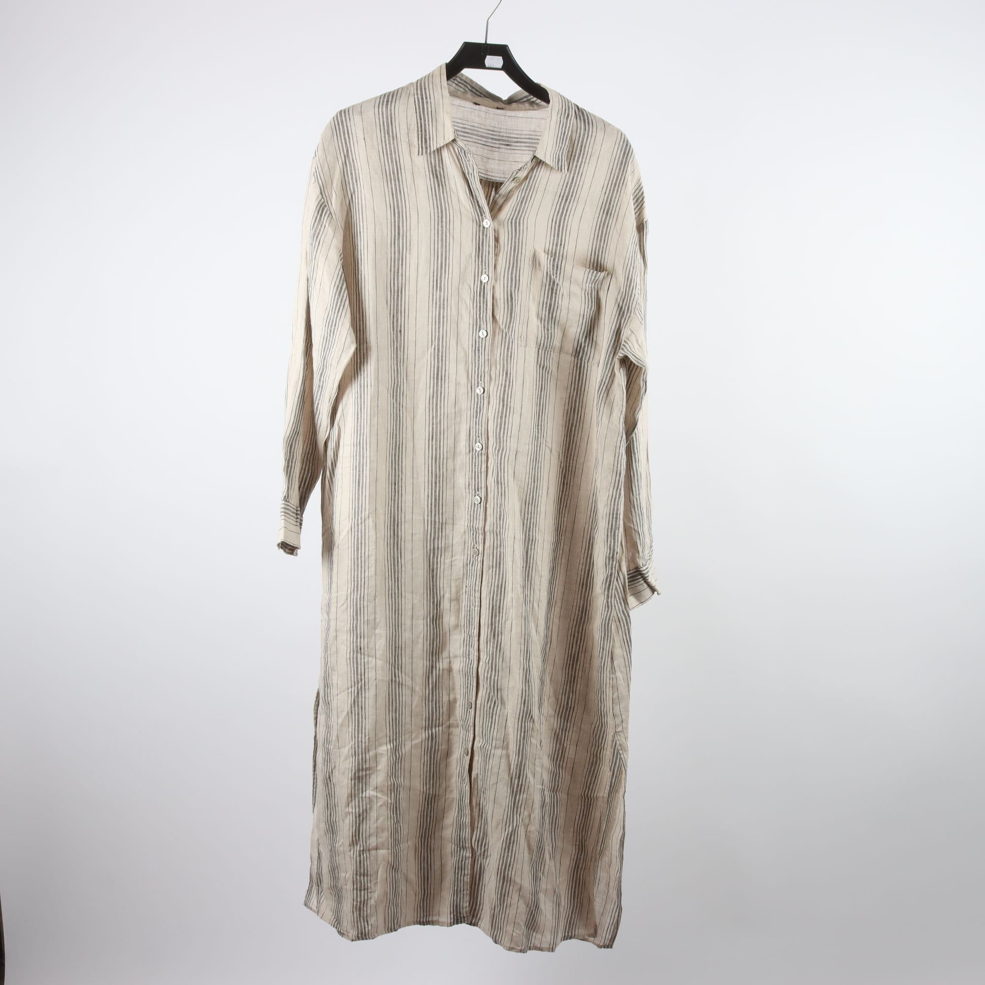 Klänning, Okänd, randig, beige, lin, stl. ca. M/L.