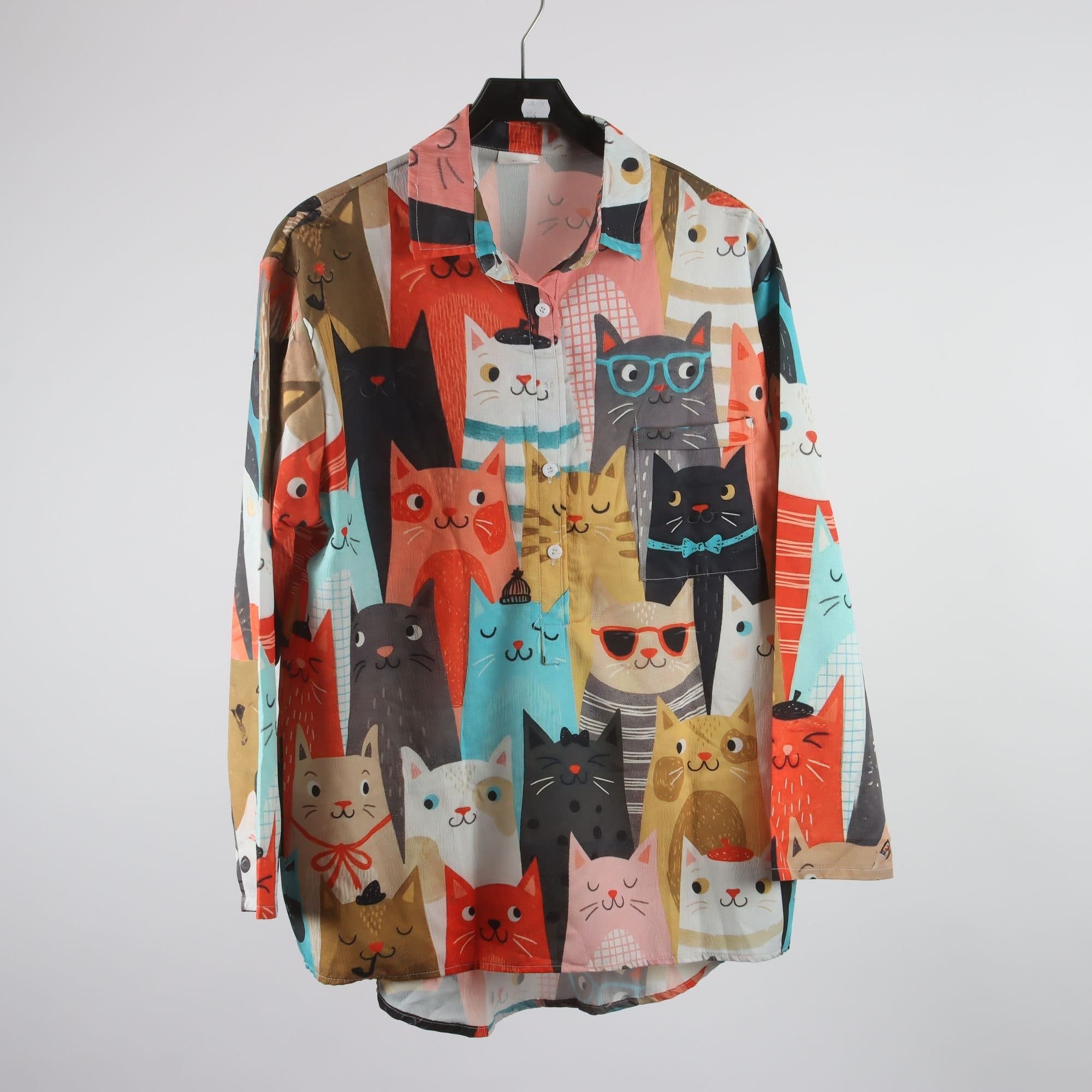 Blus, Okänd, orange, blå, katter, stl. XL.