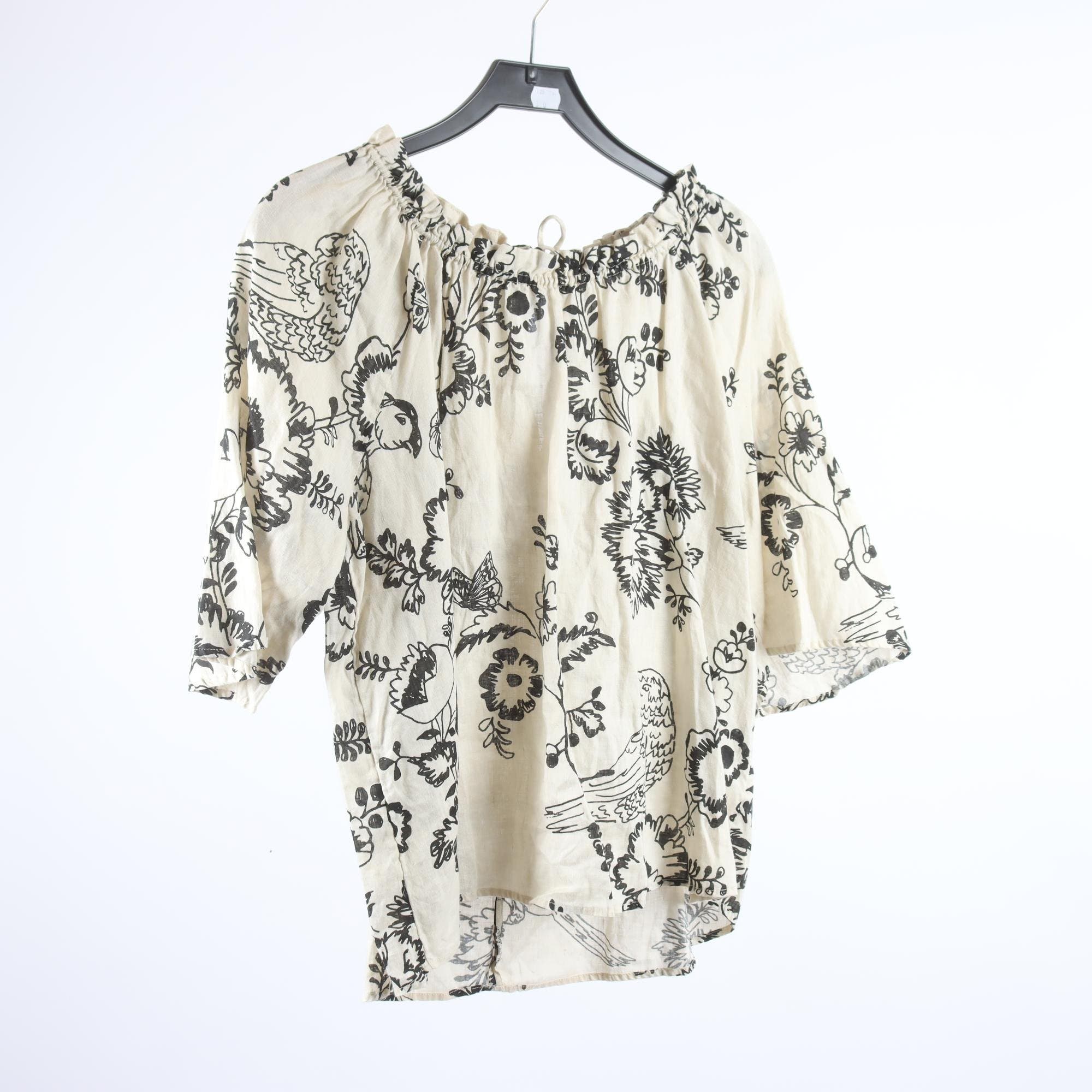 Blus, Arket, beige, svart, 100% lin, stl. 40