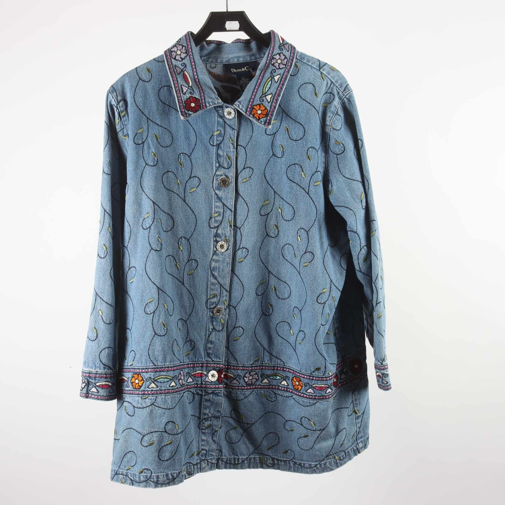 Jeansjacka, Denim & Co, blå, broderad, stl. XL.