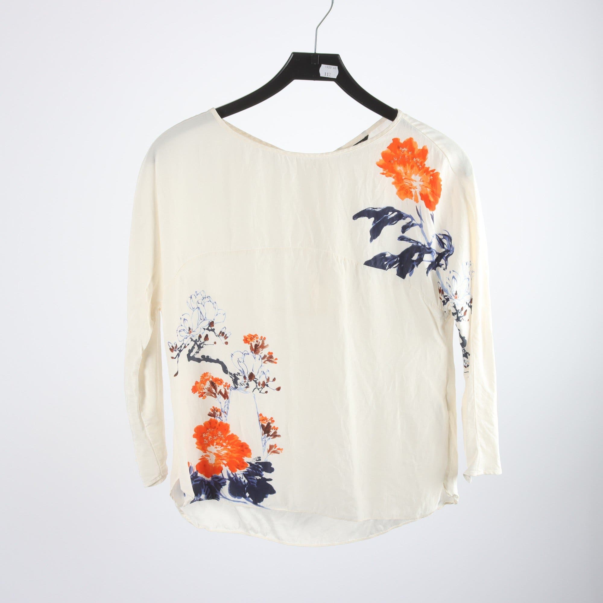 Blus, Massimo Dutti, vit, mönstrad, 100% mullbery silk, stl. 42