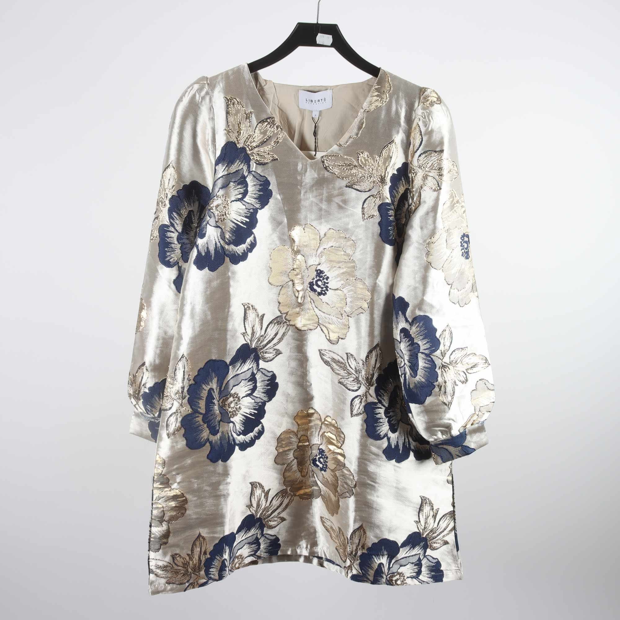 Klänning, Liberté, blommig, blå, beige, guld, stl. S.