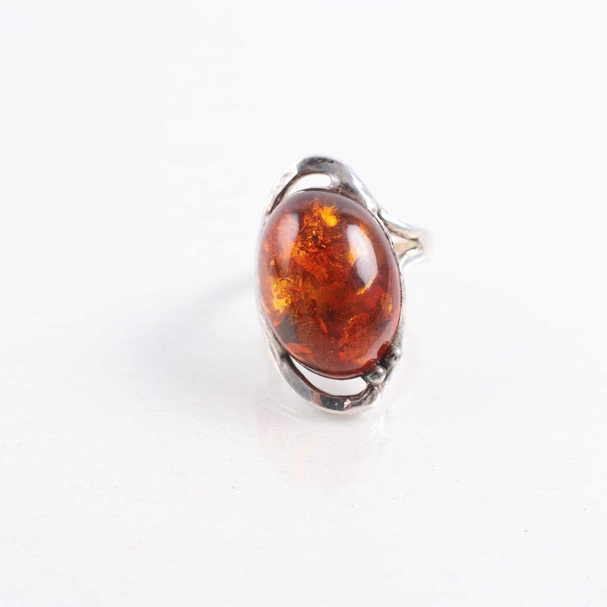 Ring, silver, bärnsten, vintage