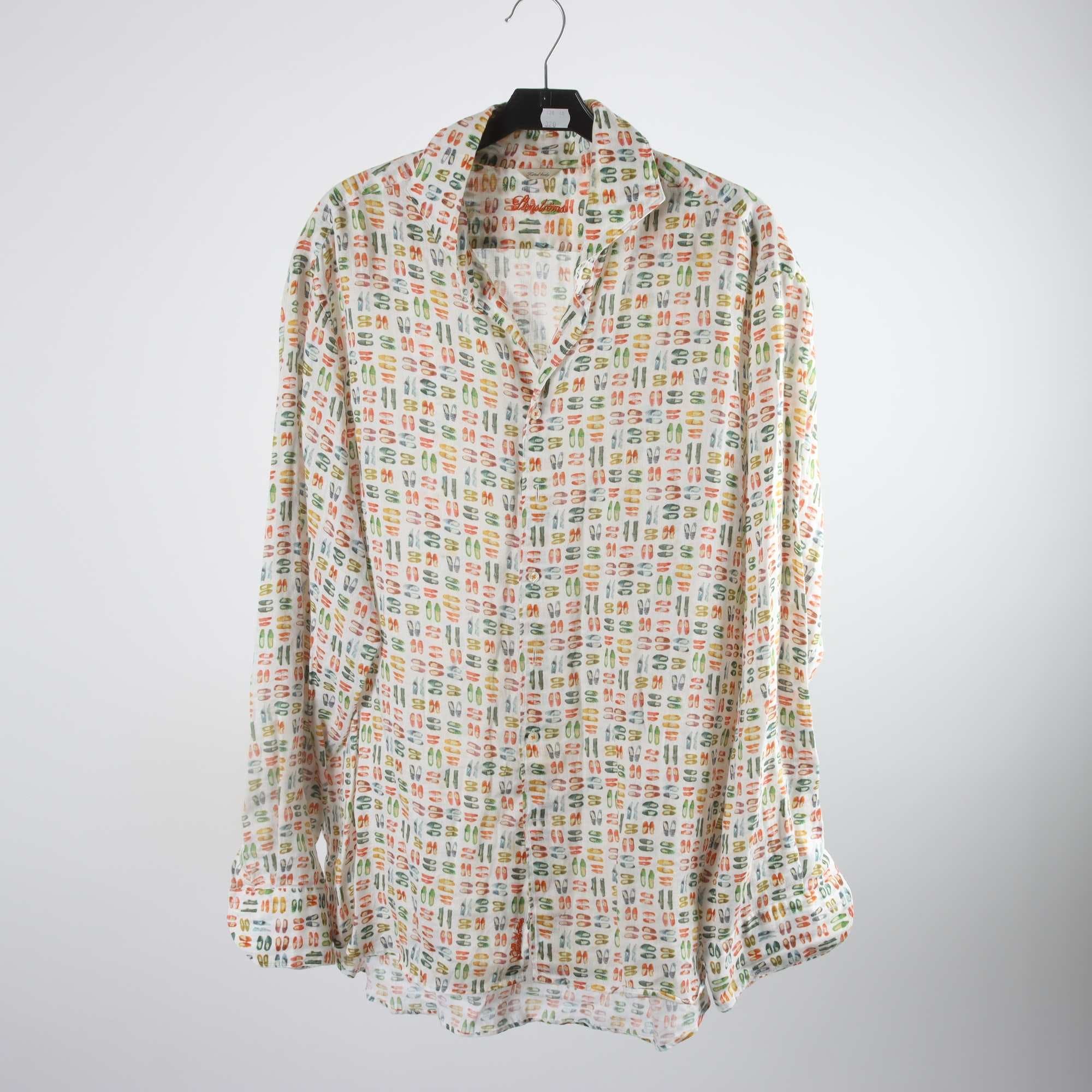 Skjorta, Stenströms, mönstrad, vit, skor, lin, stl. XL.
