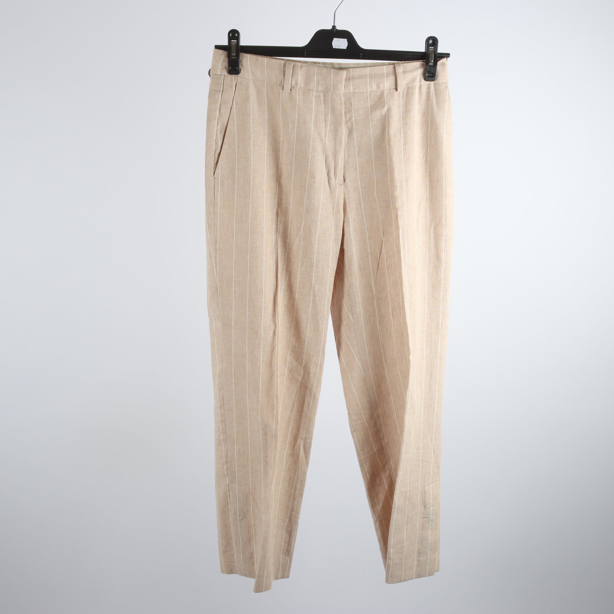 Byxor, Stockh LM, randig, beige, lin, bomull, stl. 38.