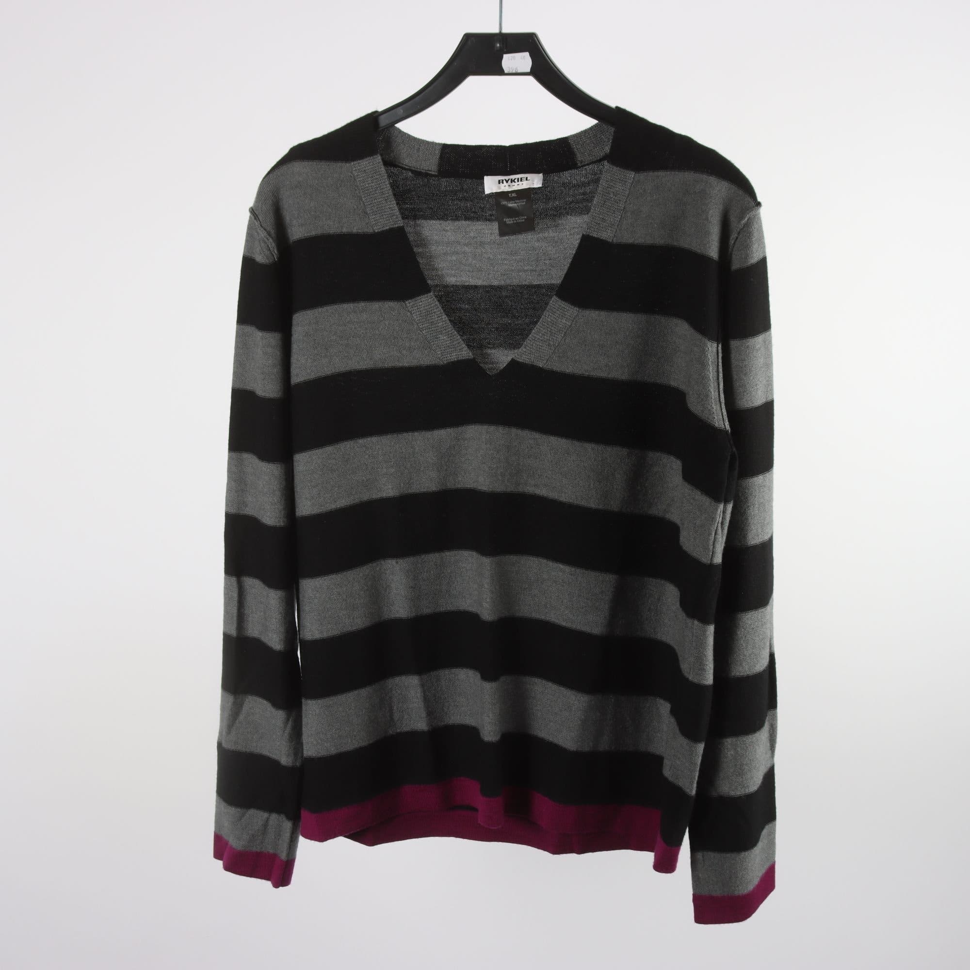 Tröja, Rykiel, randig, grå, svart, 100% ull, stl. XL.