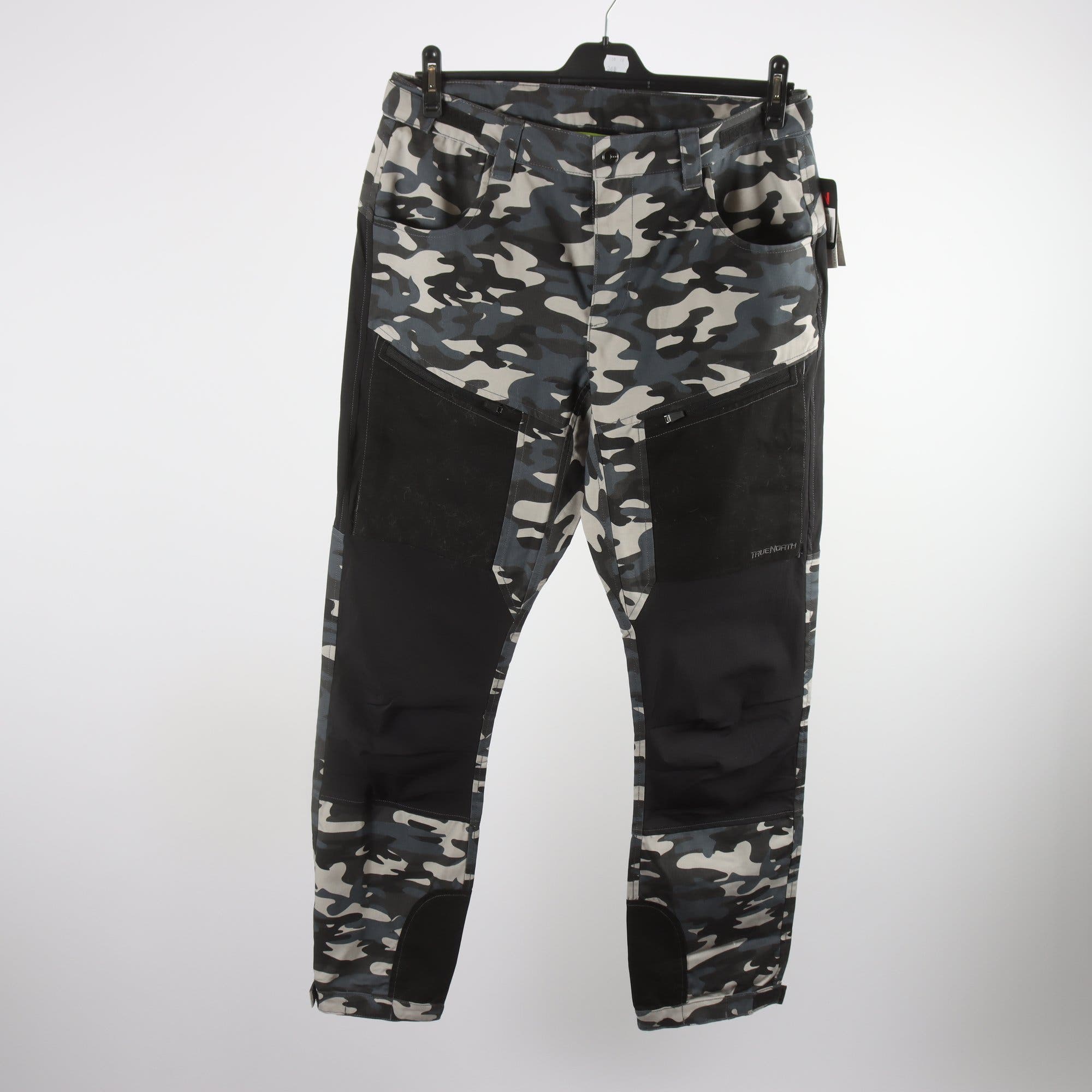 Friluftsbyxor, True North, camo, blå, svart, stl. L.