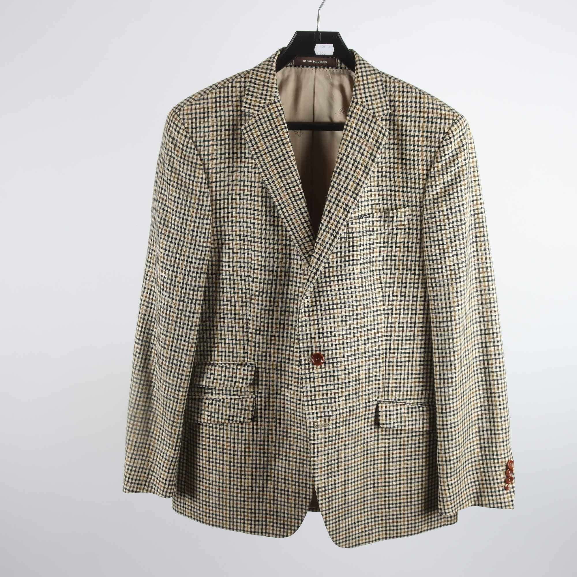 Kavaj, Oscar Jacobson, beige, rutig, ull, lin, stl. 50.