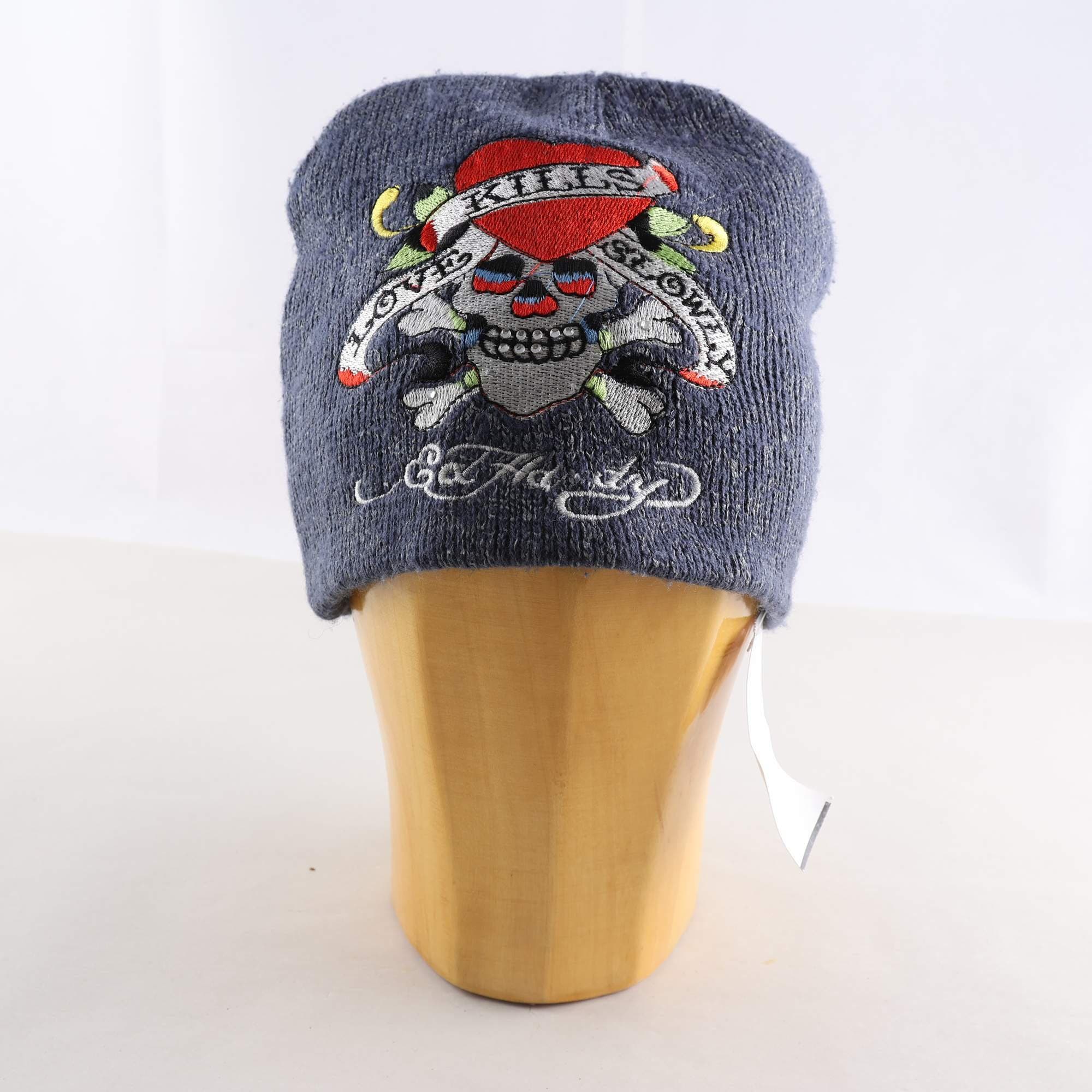 Mössa, Ed Hardy, blå, mönstrad, broderad.