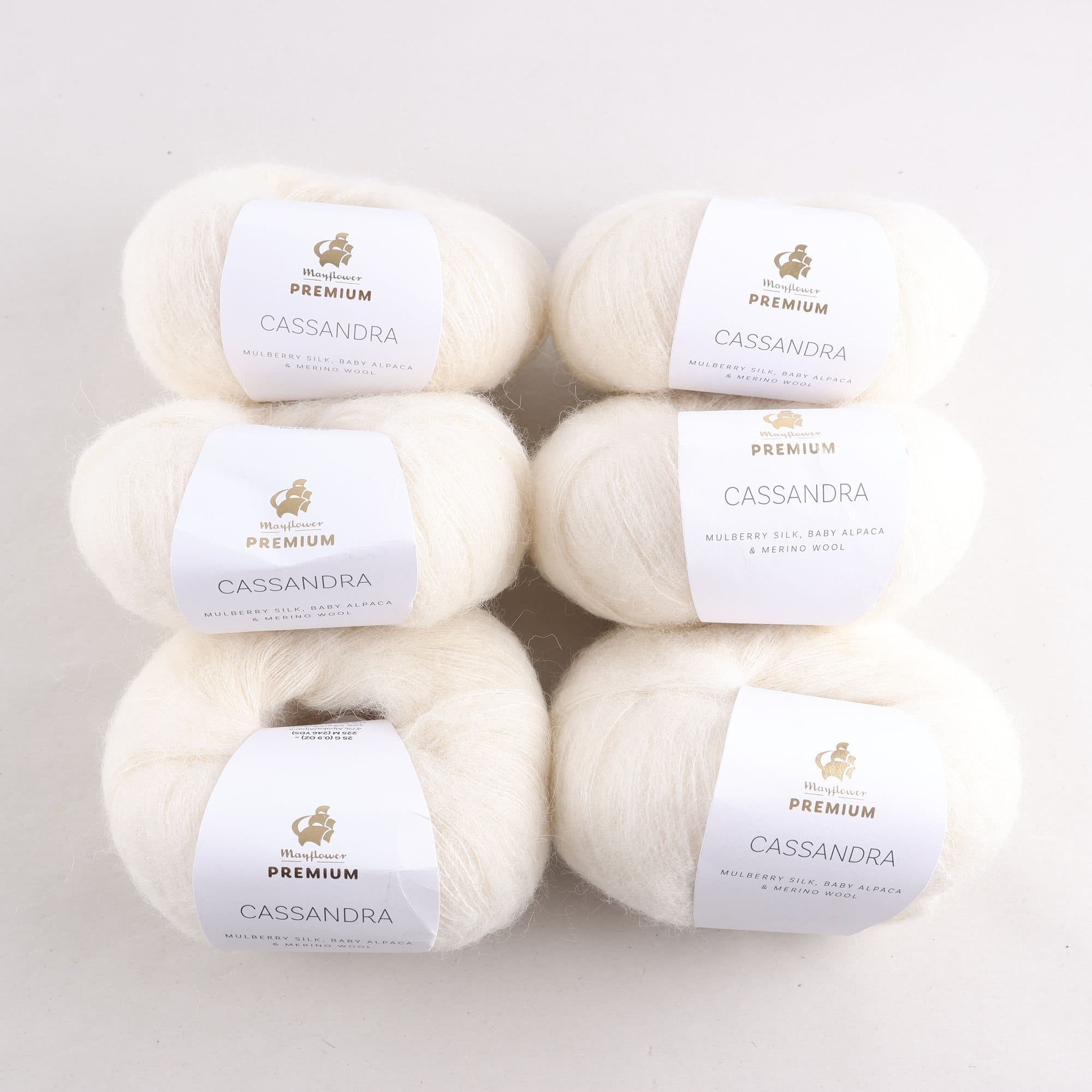 Garn, May Flover, Cassandra, vit, mulberry silke, alpaca, ull, 25 gr.