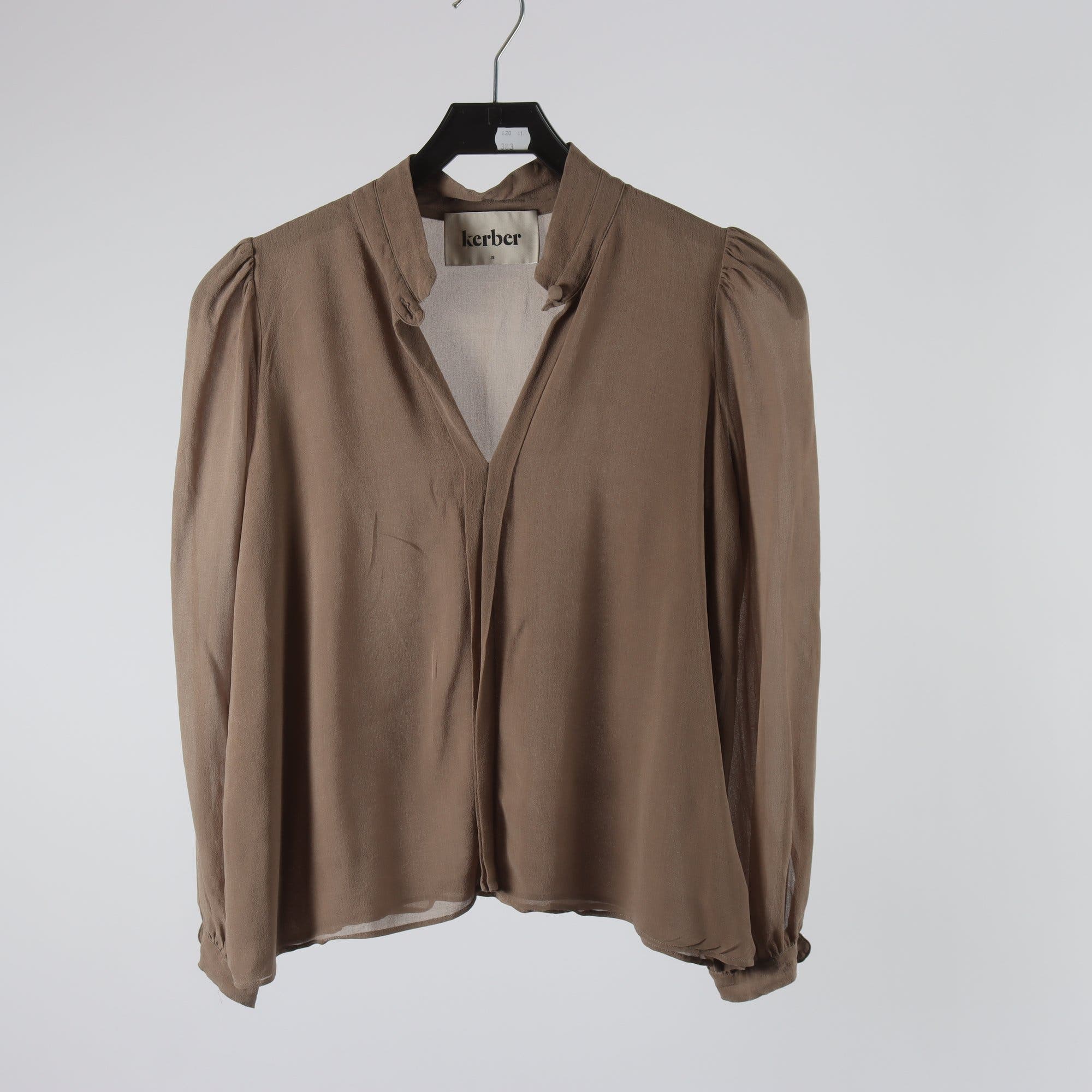 Blus, Kerber, brun, 100% silke, stl. 38.