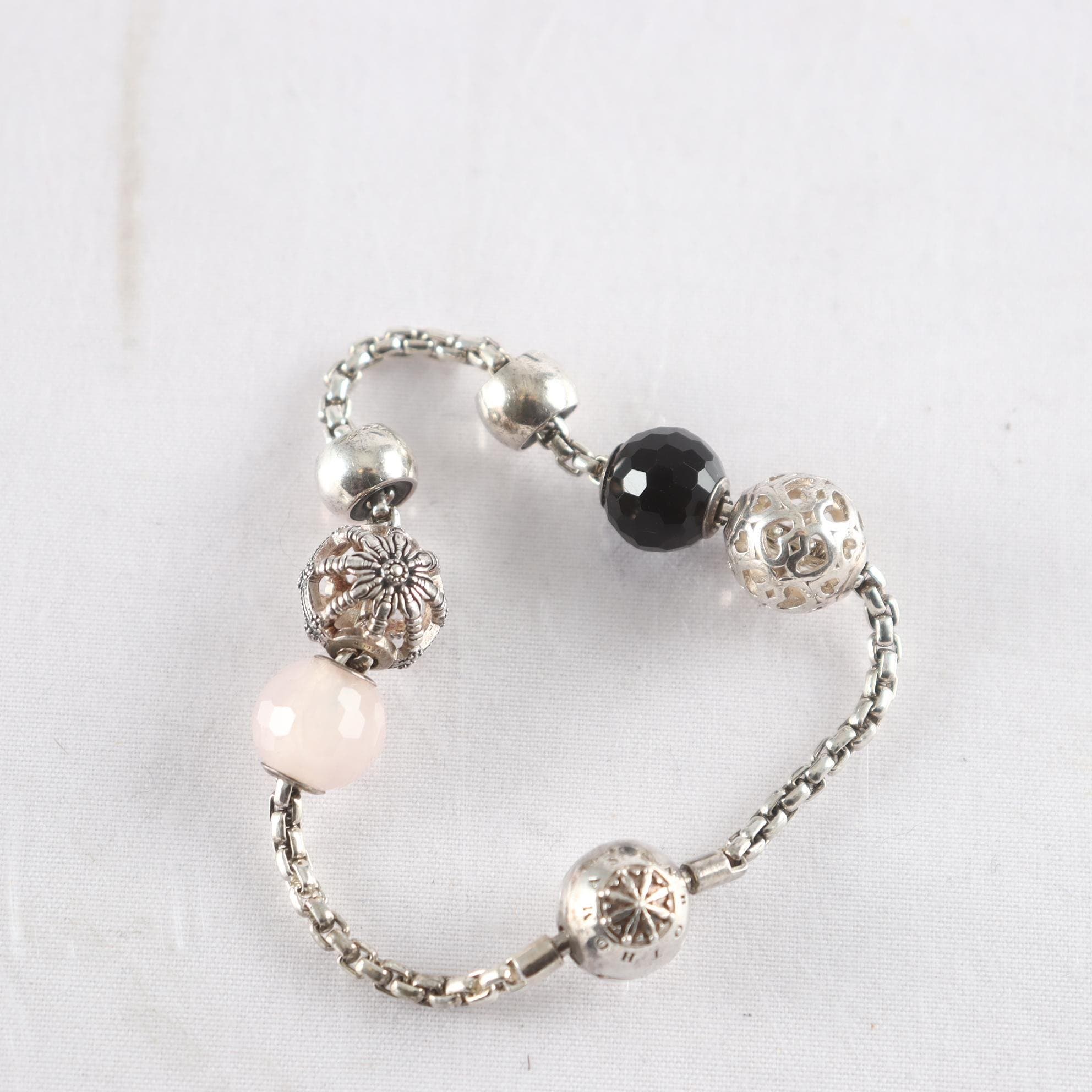 Armband, silver 925, rosenquartz, onyx, Thomas Sabo