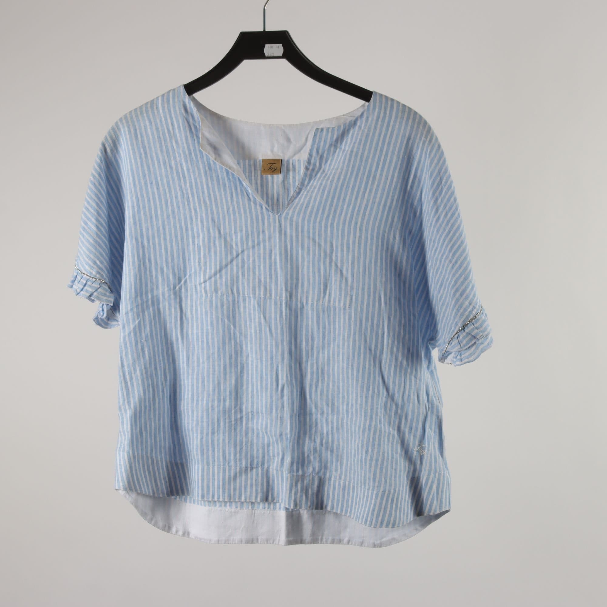 Blus, Fay, randig, vit, blå, 100% lin, stl. S.