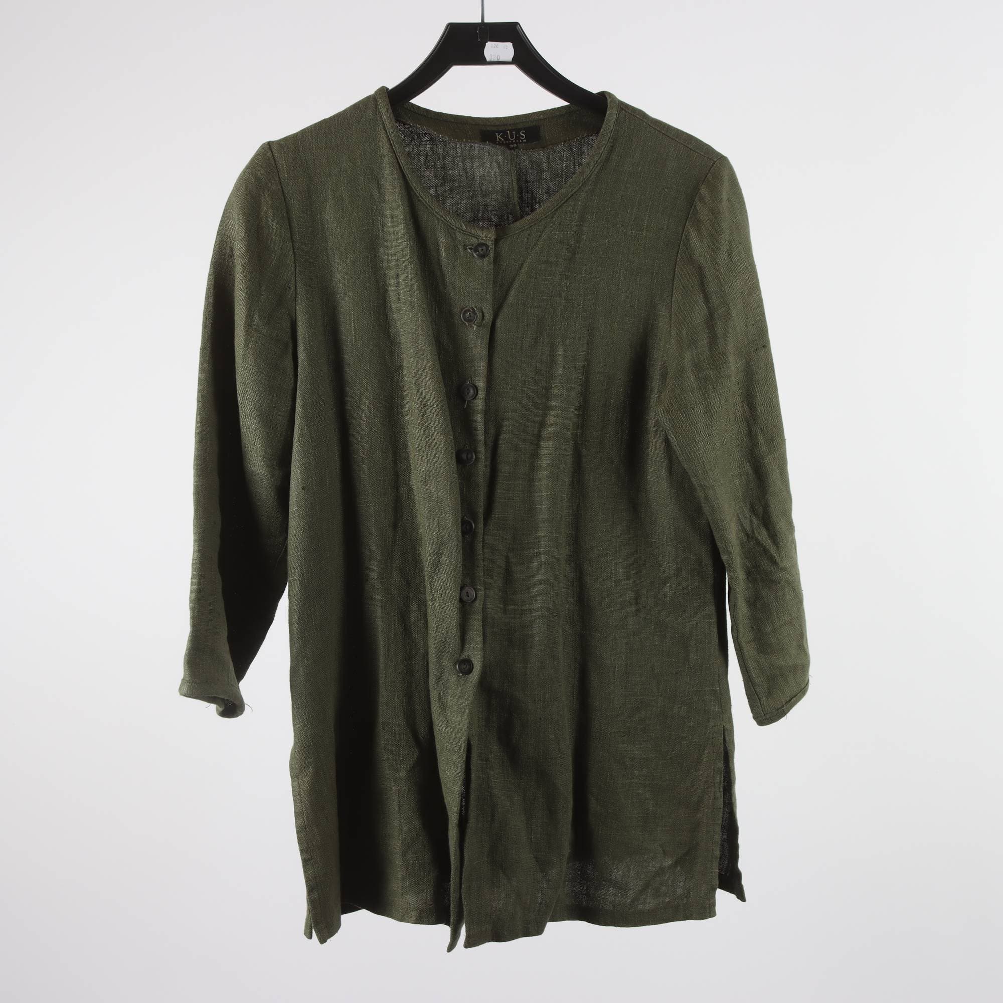 Blus, K.U.S, grön, 100% lin, stl. 38.