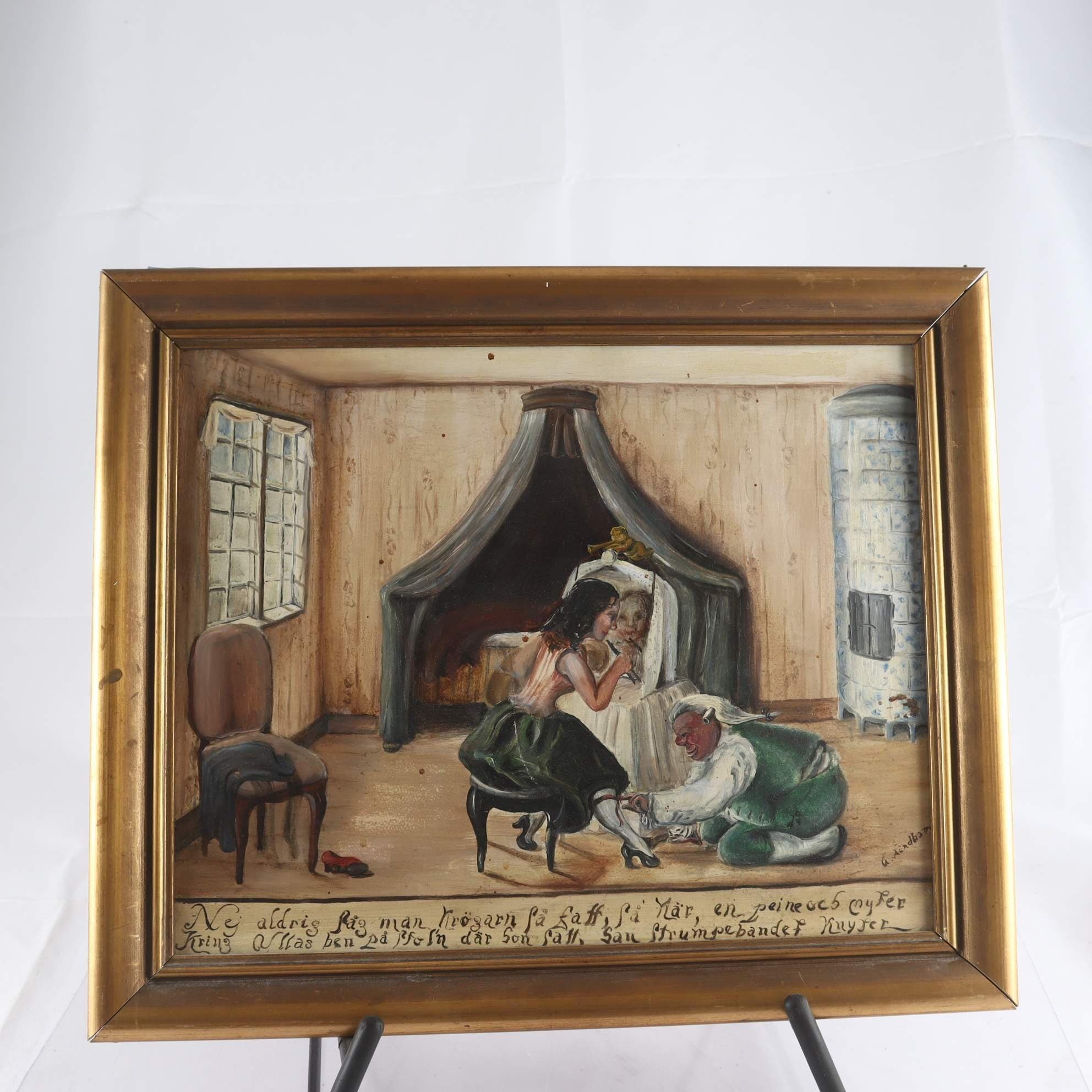 Olja på duk, 1900-tal, 1700-tals motiv, signerad. Endast avhämtning.