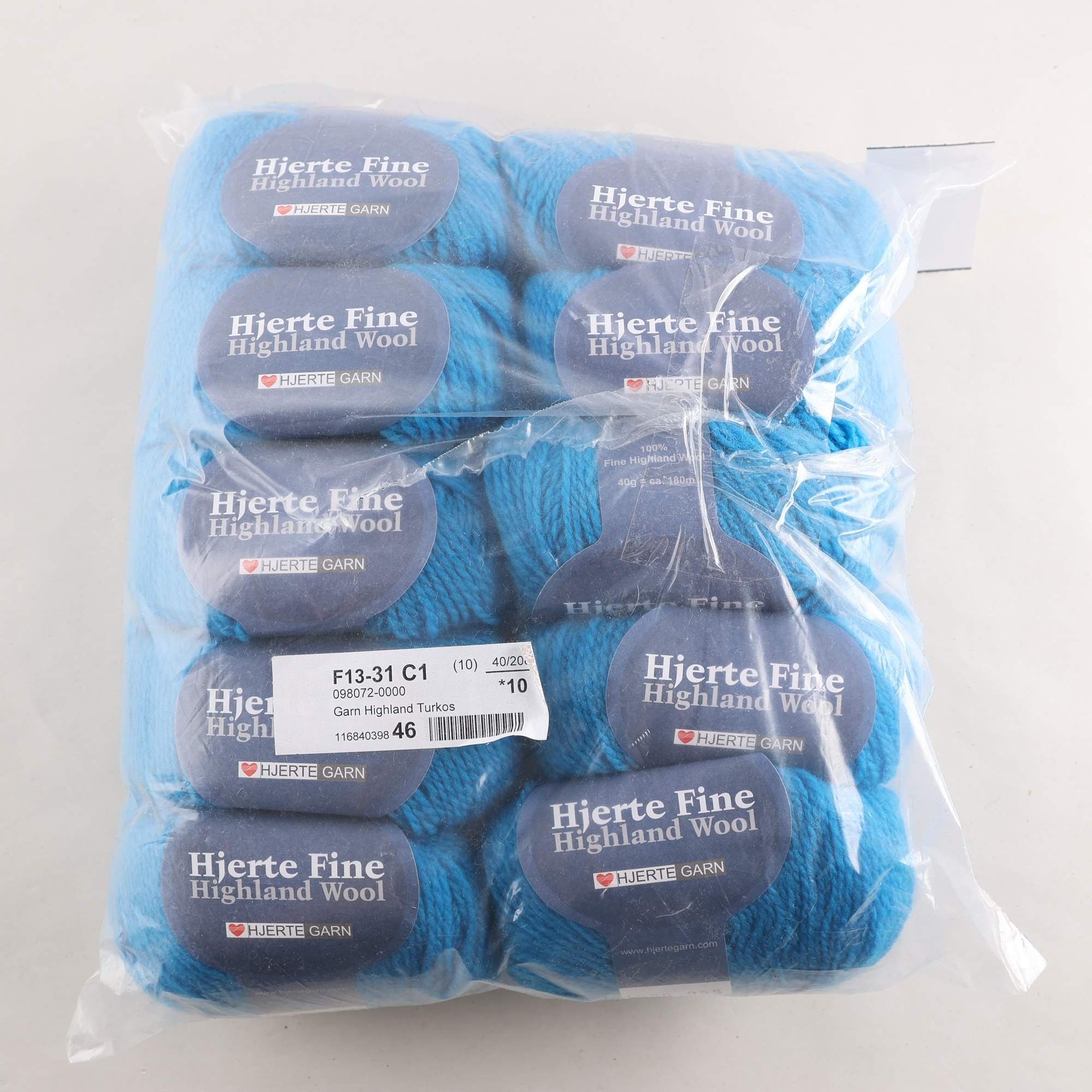 Garn, Highland Wool, blå, 100% ull, 40 gr.