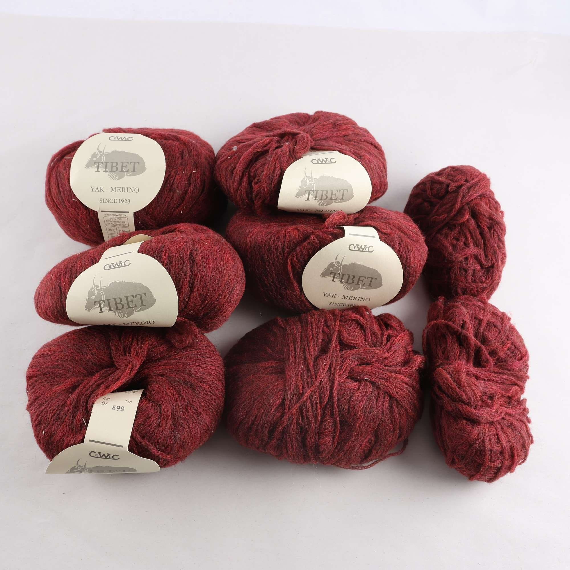 Garn, Tibet, vinröd, ull, yak, 25 gr.