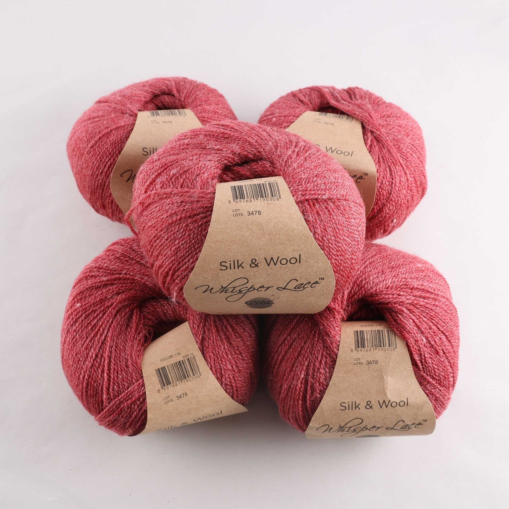 Garn, Whisper Lace, vinröd, ull, silke, 50gr.