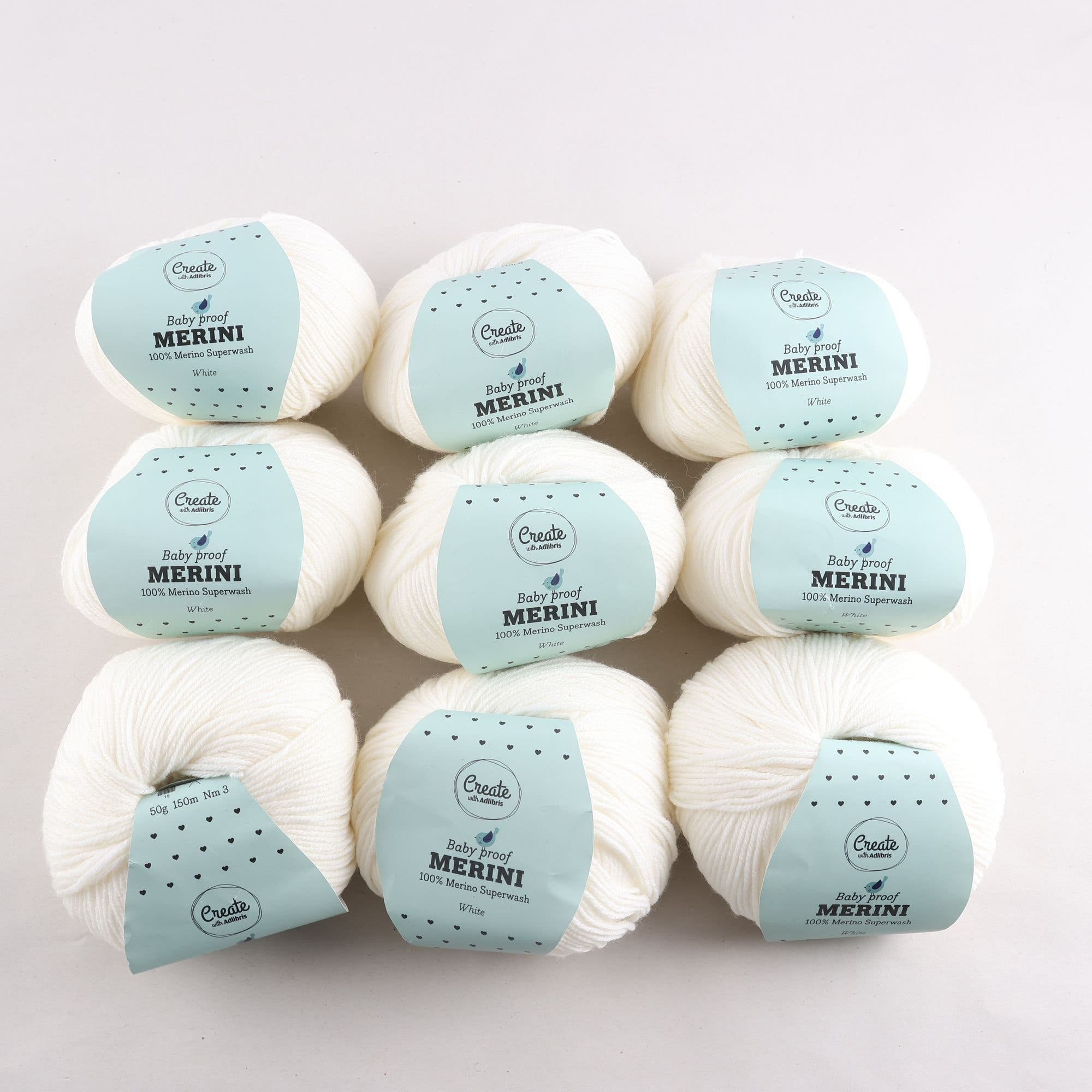 Garn, Merini, vit, 100% ull, 50 gr.