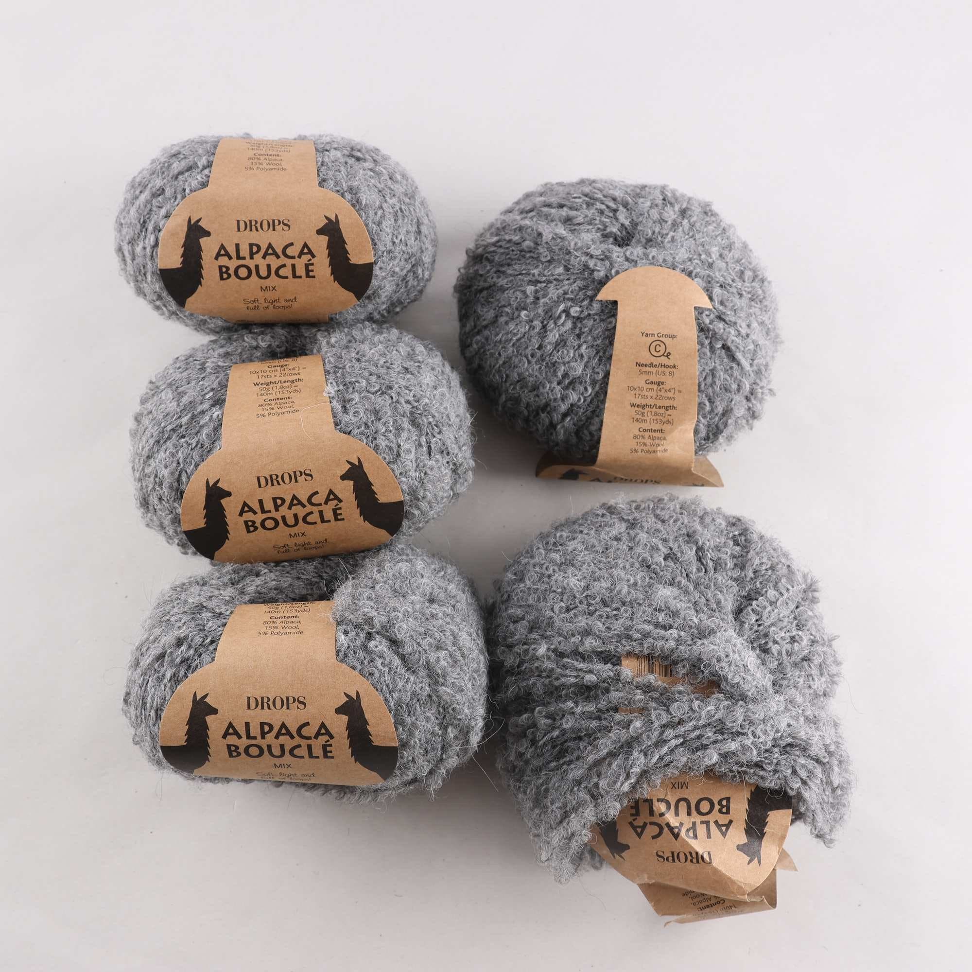 Garn, Drops, Alpaca Boucle, grå, ull, alpaca, 50 gr.