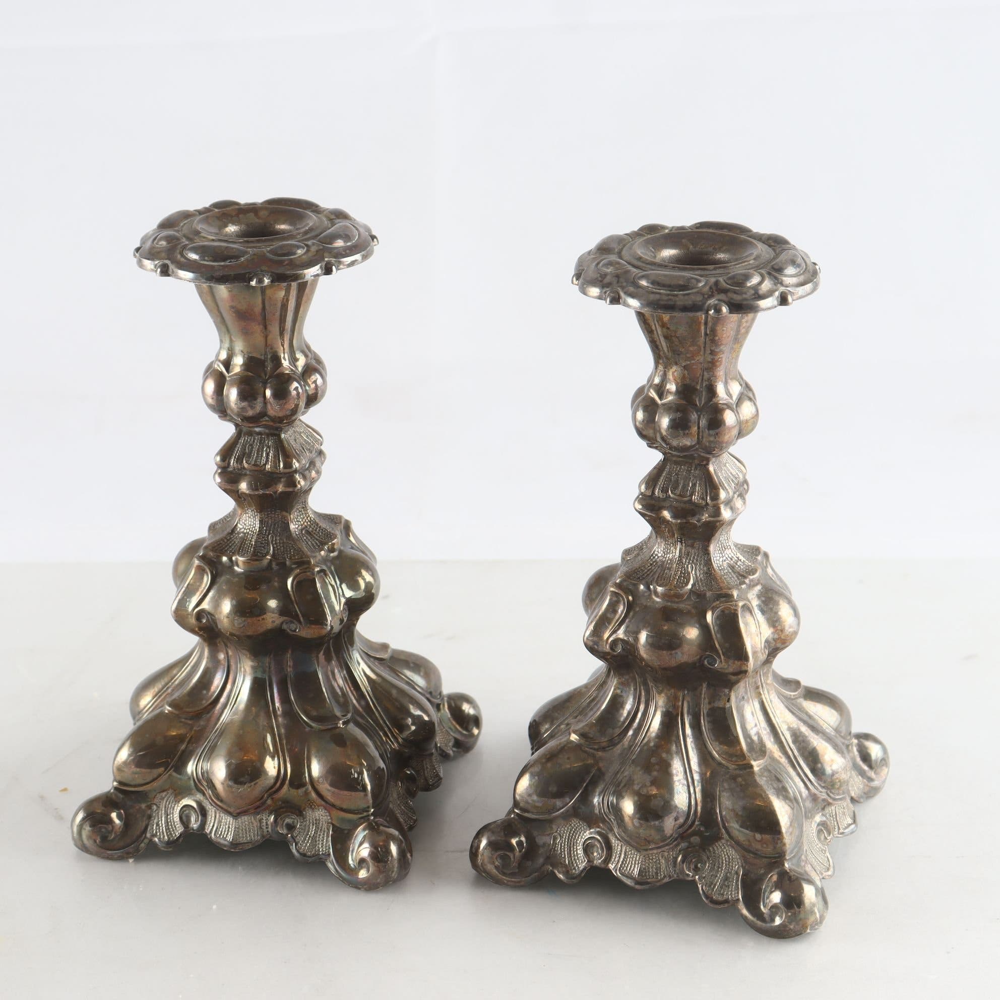 Ljusstakar, nysilver, rokokostil, 1900-tal