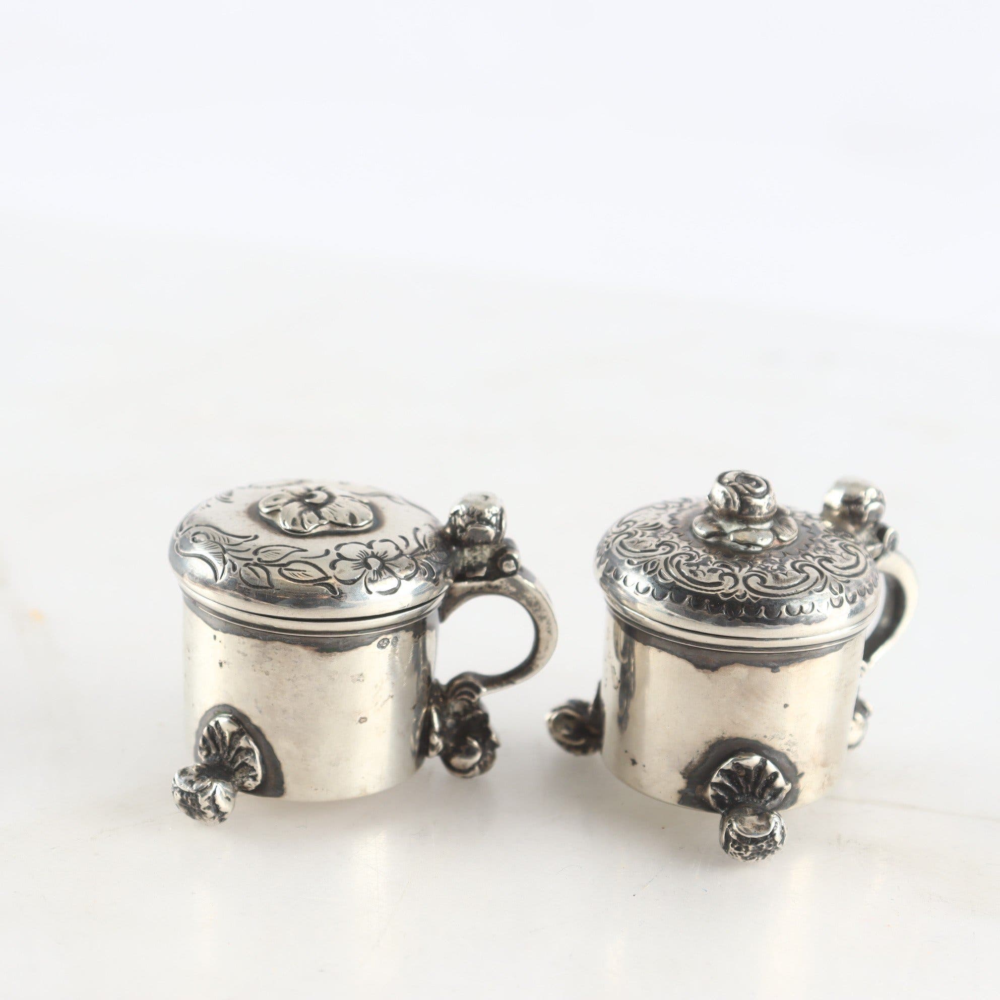 Miniatyrstop, ett par, silver, s stämpel, kattfot