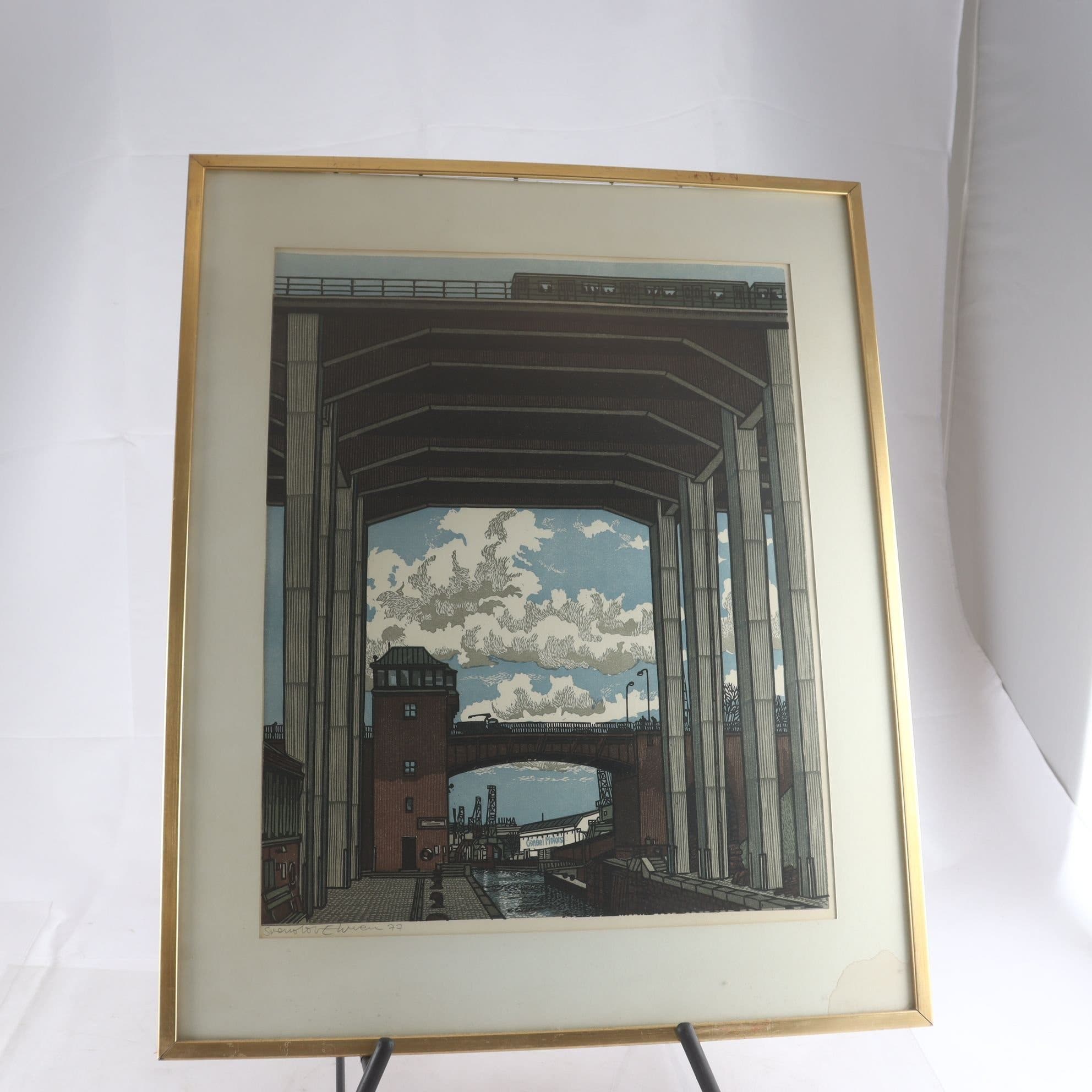 Färglitografi, Hammarbyslussen, Svenolov Ehrén, 1977