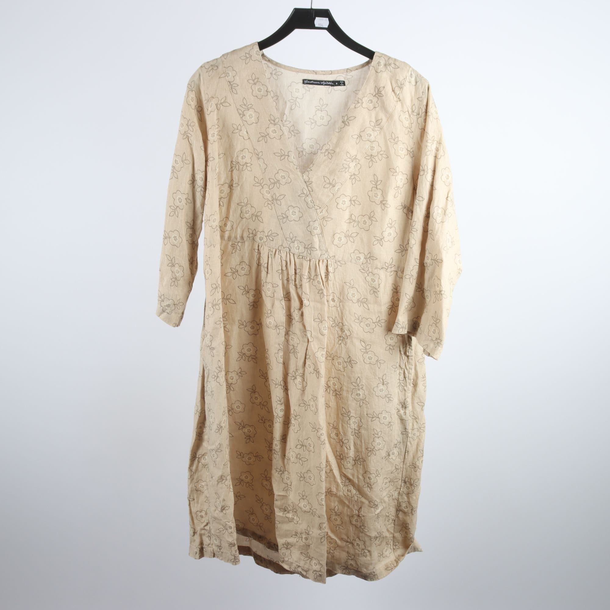 Klänning, Gudrun Sjödén, beige, blommig, 100% linne, stl. M