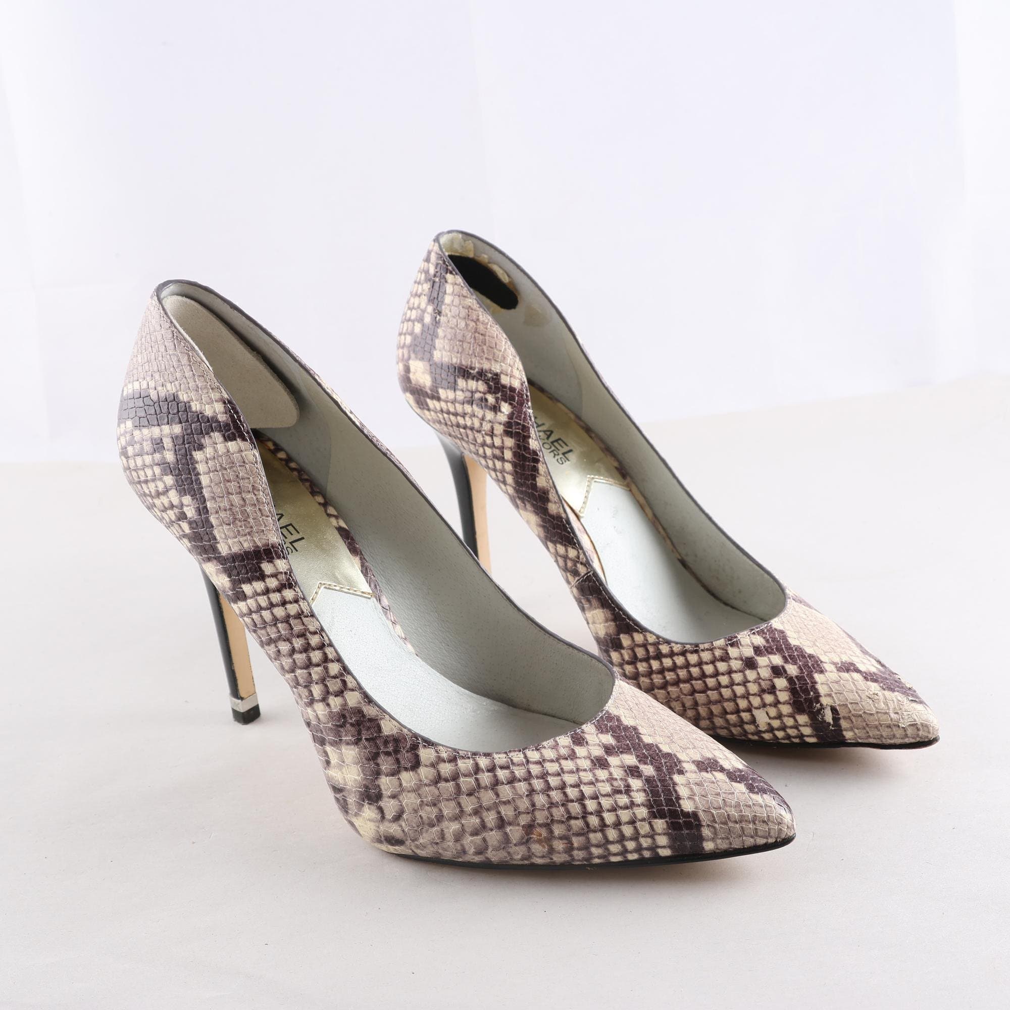 Pumps, Michael Kors, ormmönstrad, brun, grå, skinn, stl. 37,5-38.