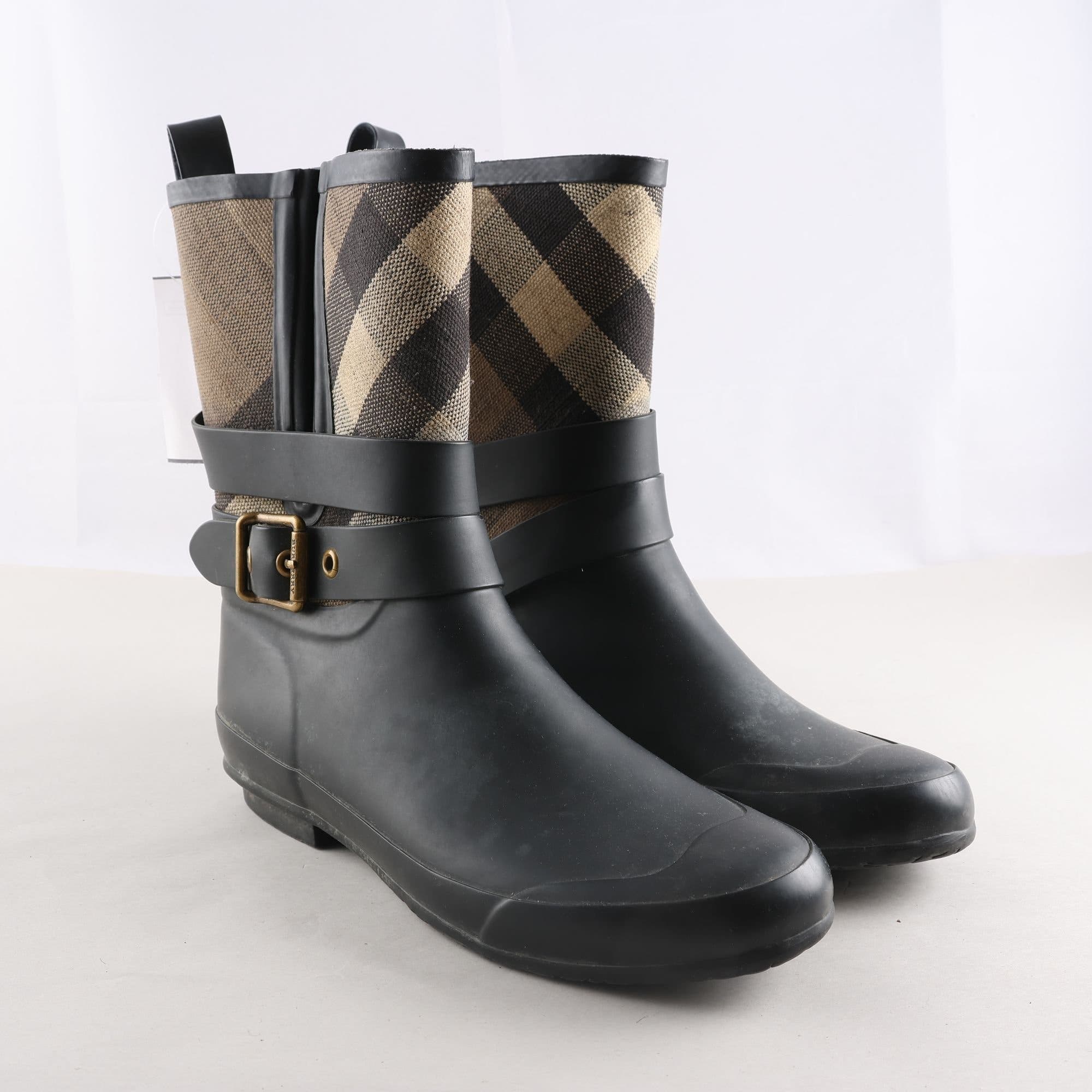 Gummistövlar, Burberry, svart, beige, stl. 37.