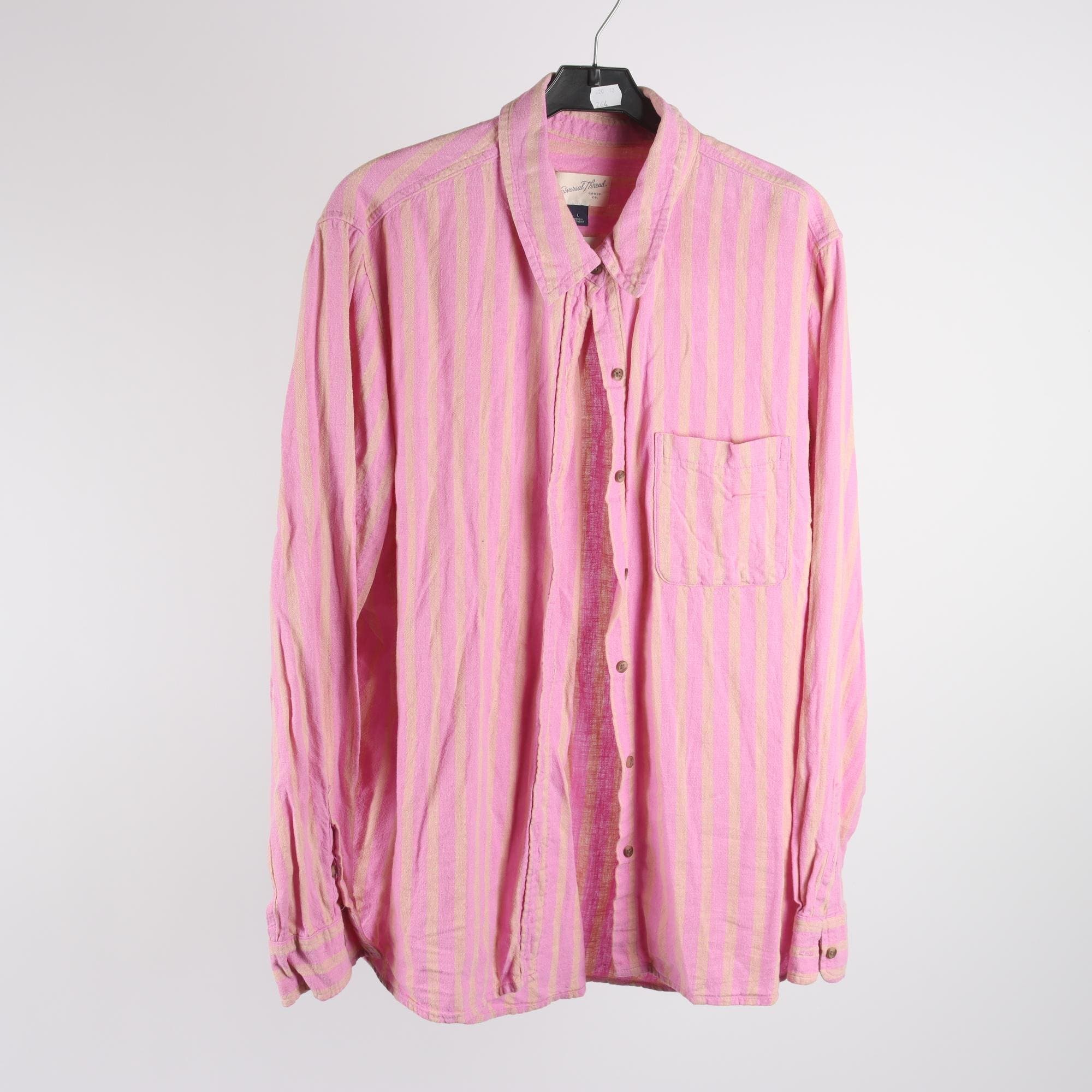 Blus, Universal Thread, randig, rosa, beige, 55% lin, stl. L.