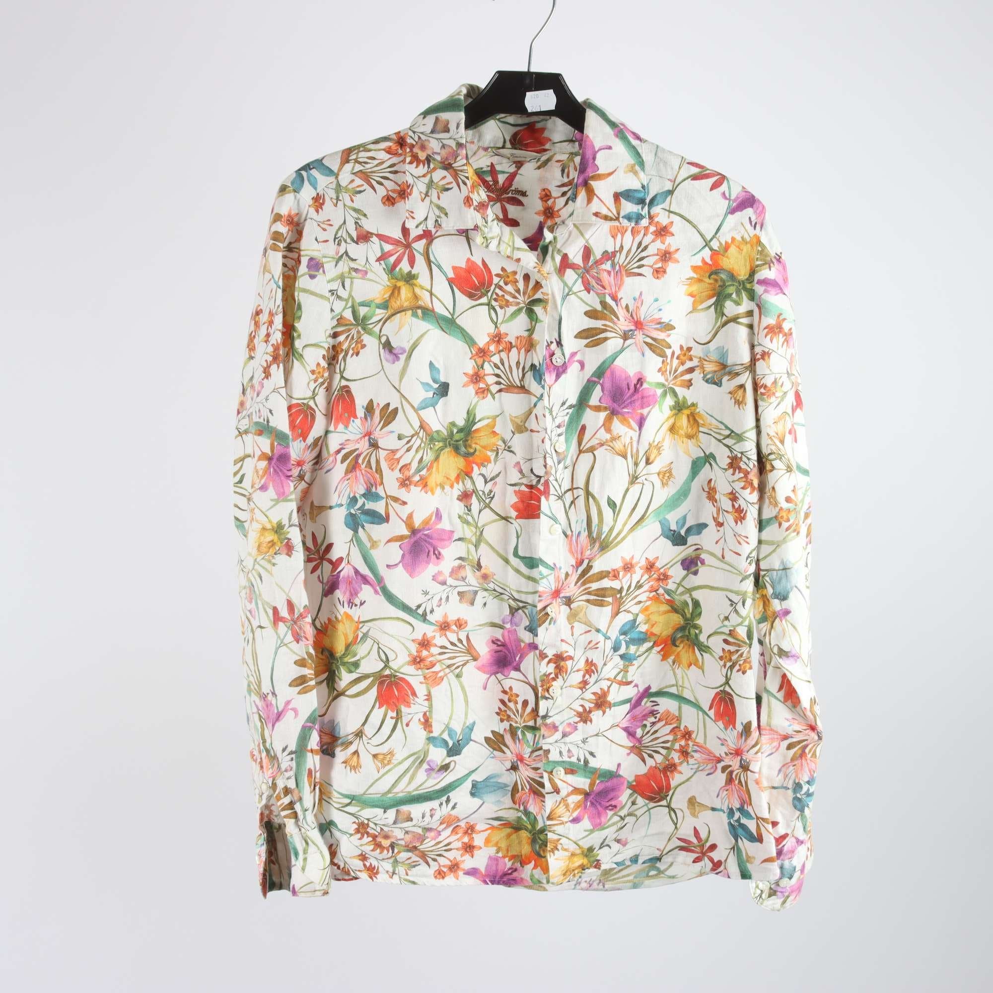 Blus, Stenströms, blommig, vit, lila, 100% lin, stl. 38.
