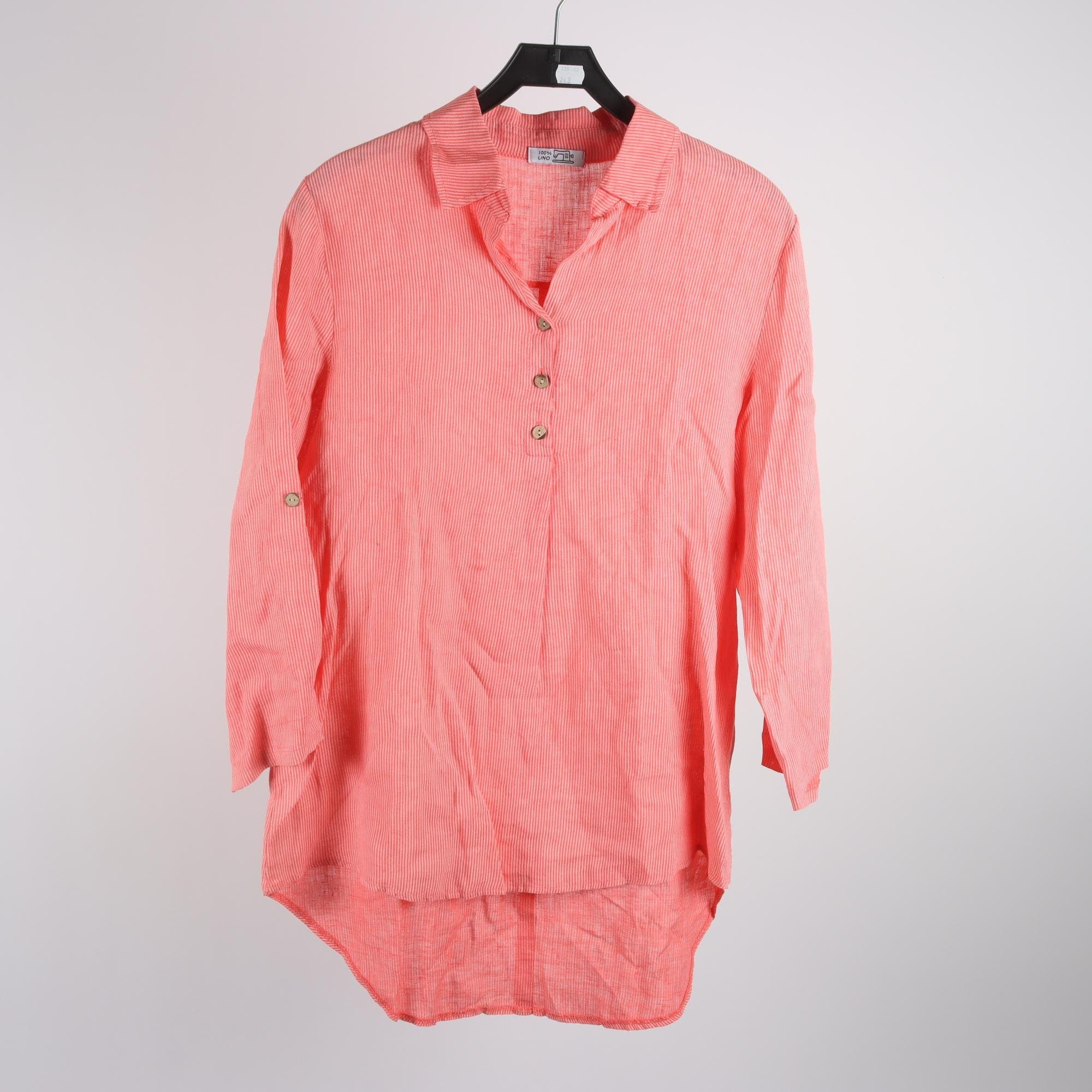 Skjorta, Made in Italy, randig, vit, orange, 100% lin, stl. M.