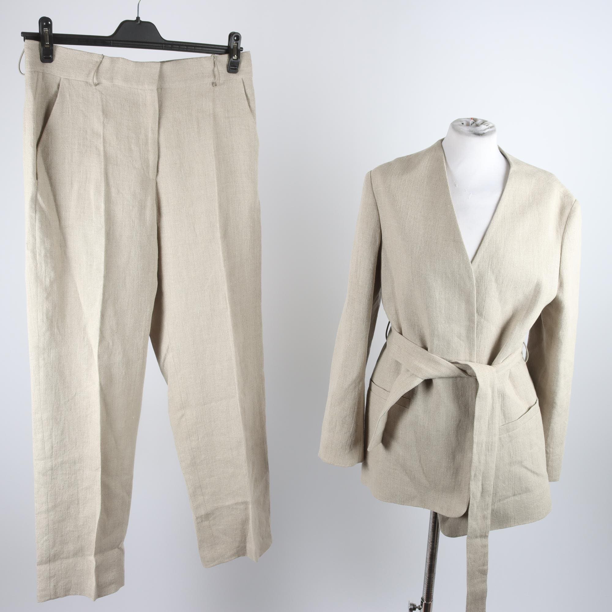 Byxor och jacka, COS, beige, 100% lin, stl. 40.