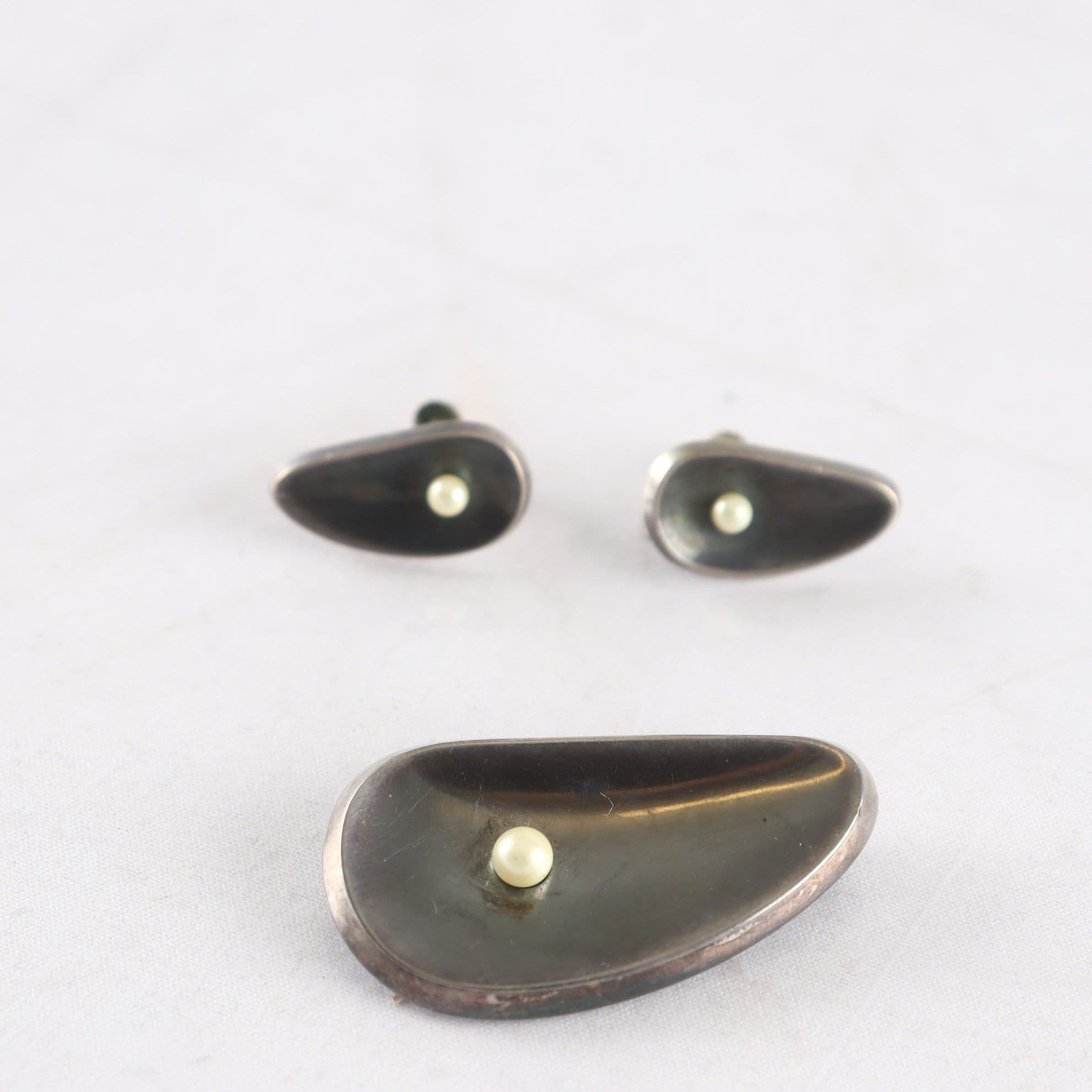Brosch & örhängen, silver, pärla