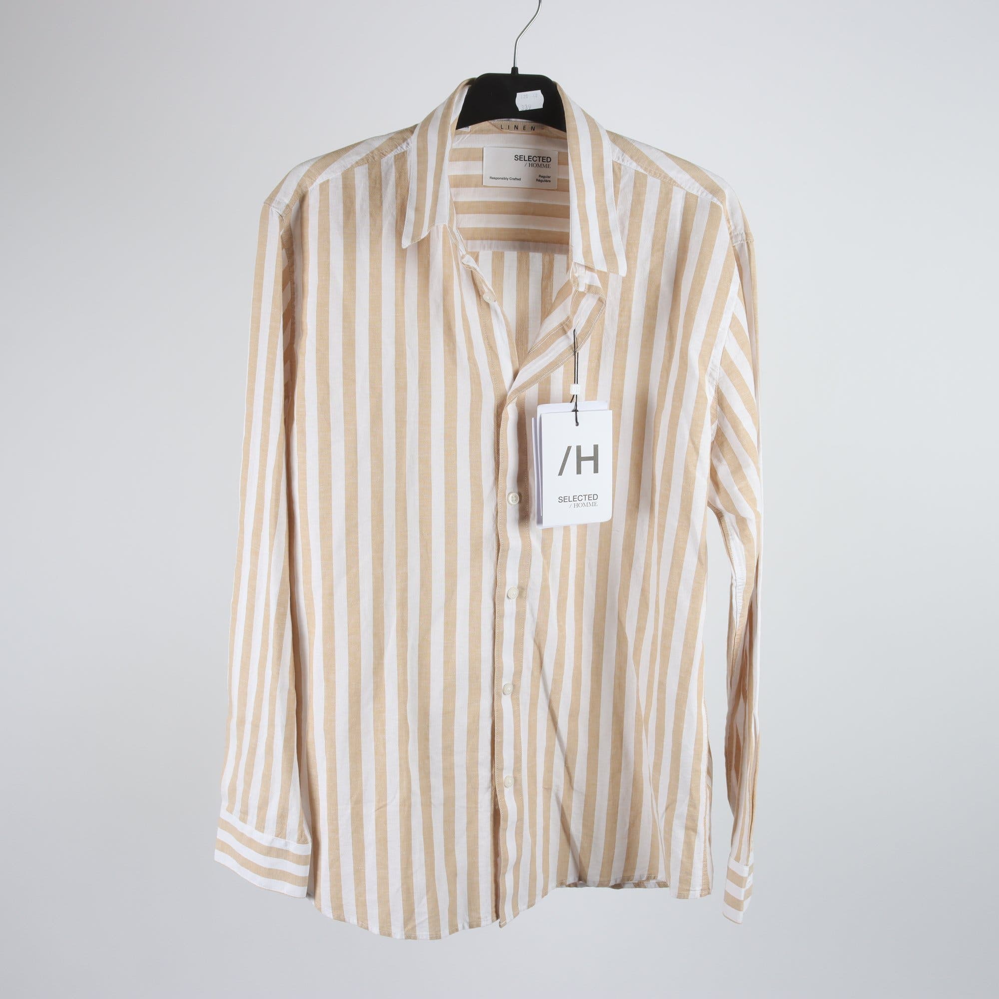 Skjorta, Selected Homme, randig, vit, beige, linmix, stl. L.