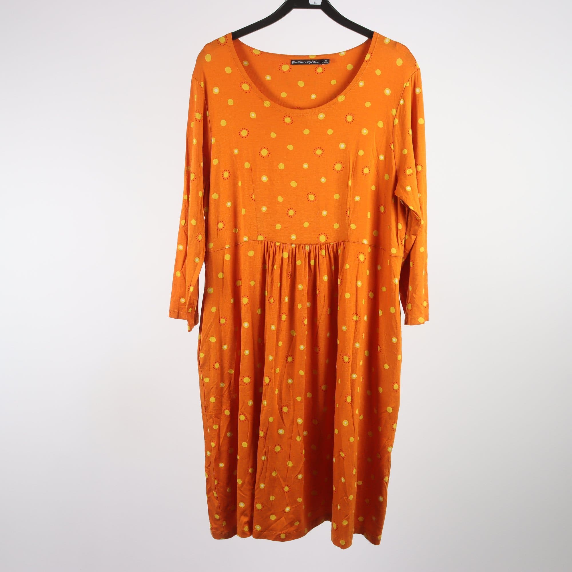 Klänning, Gudrun Sjödén, orange, gul, prickig, stl. L