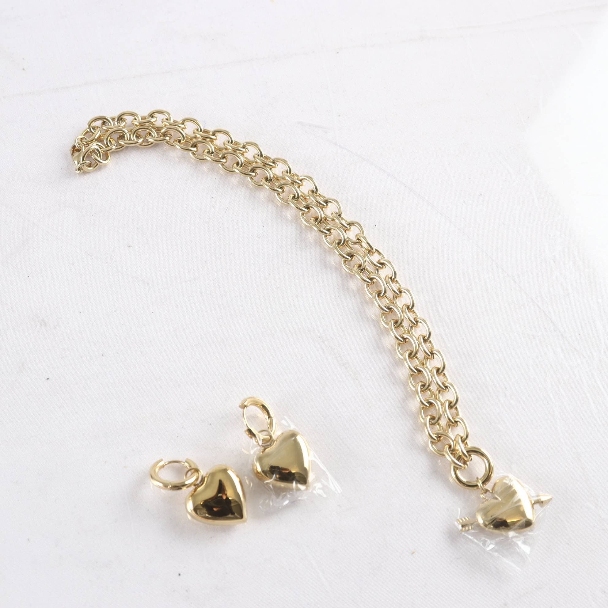 Set, halsband, örhängen, guldpläterat stål, hjärtan, Edblad