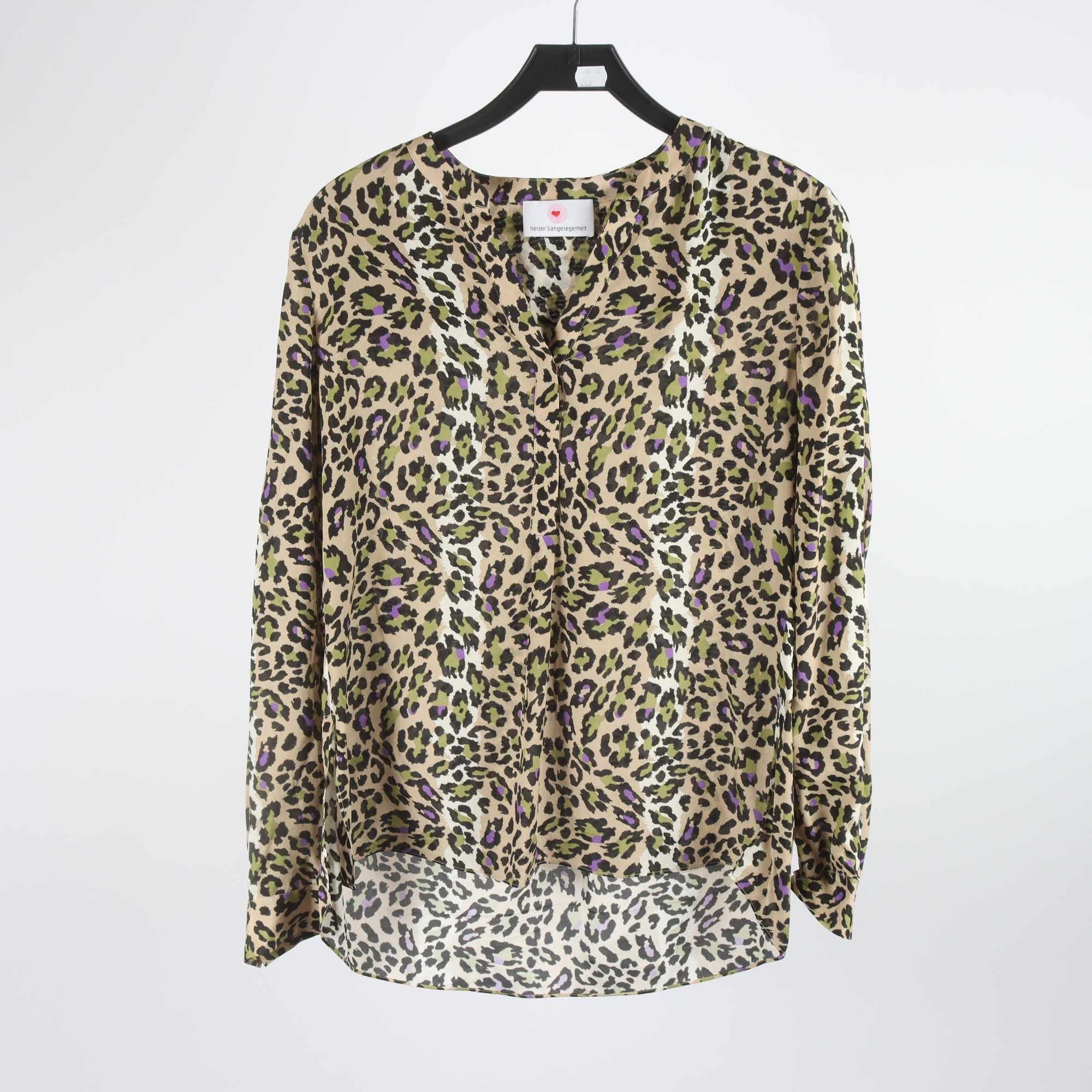 Blus, Herzen Sangelegenheit, beige, lila, 30% silke, stl. 38.