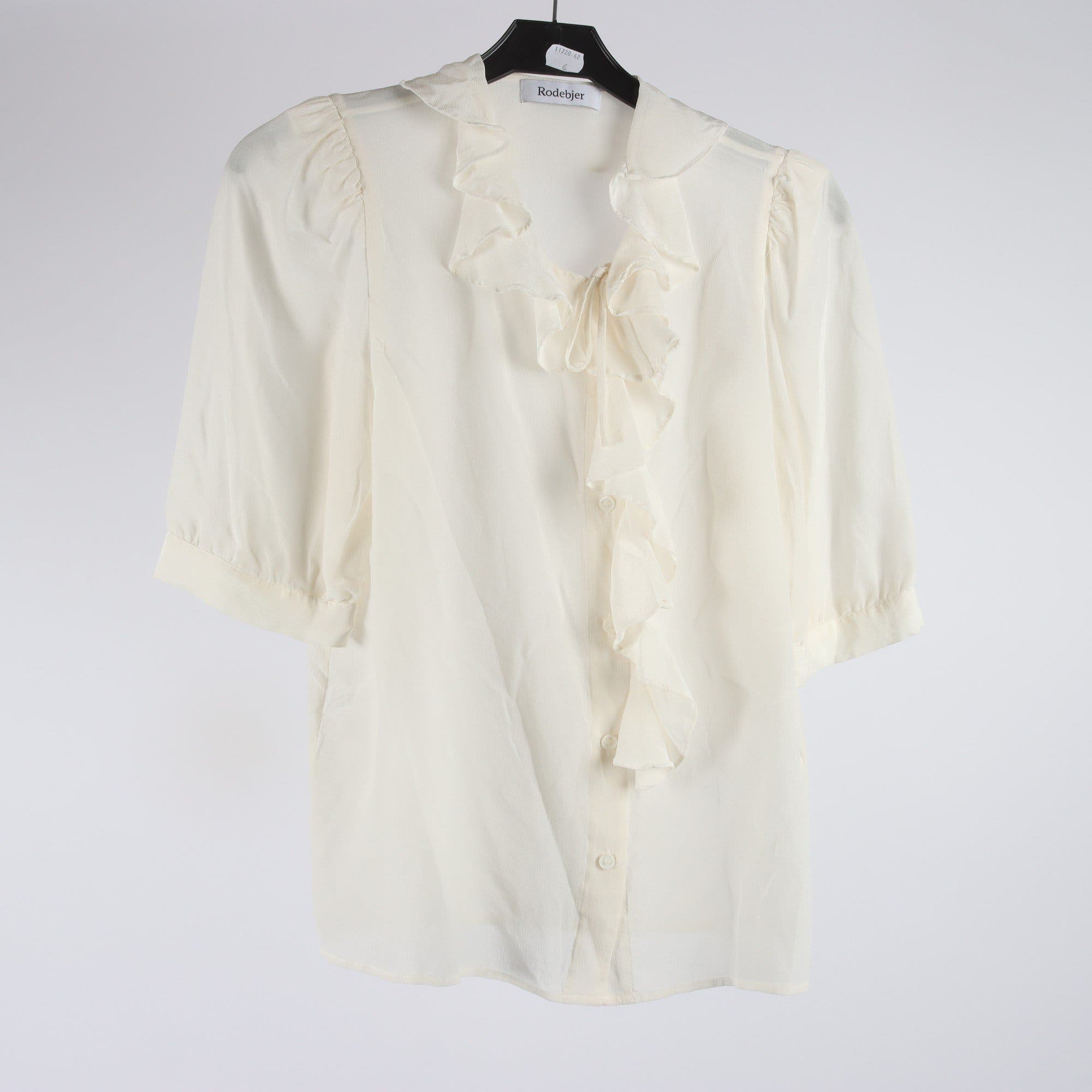 Blus, Rodebjer, benvit, 100% silke, stl. XS