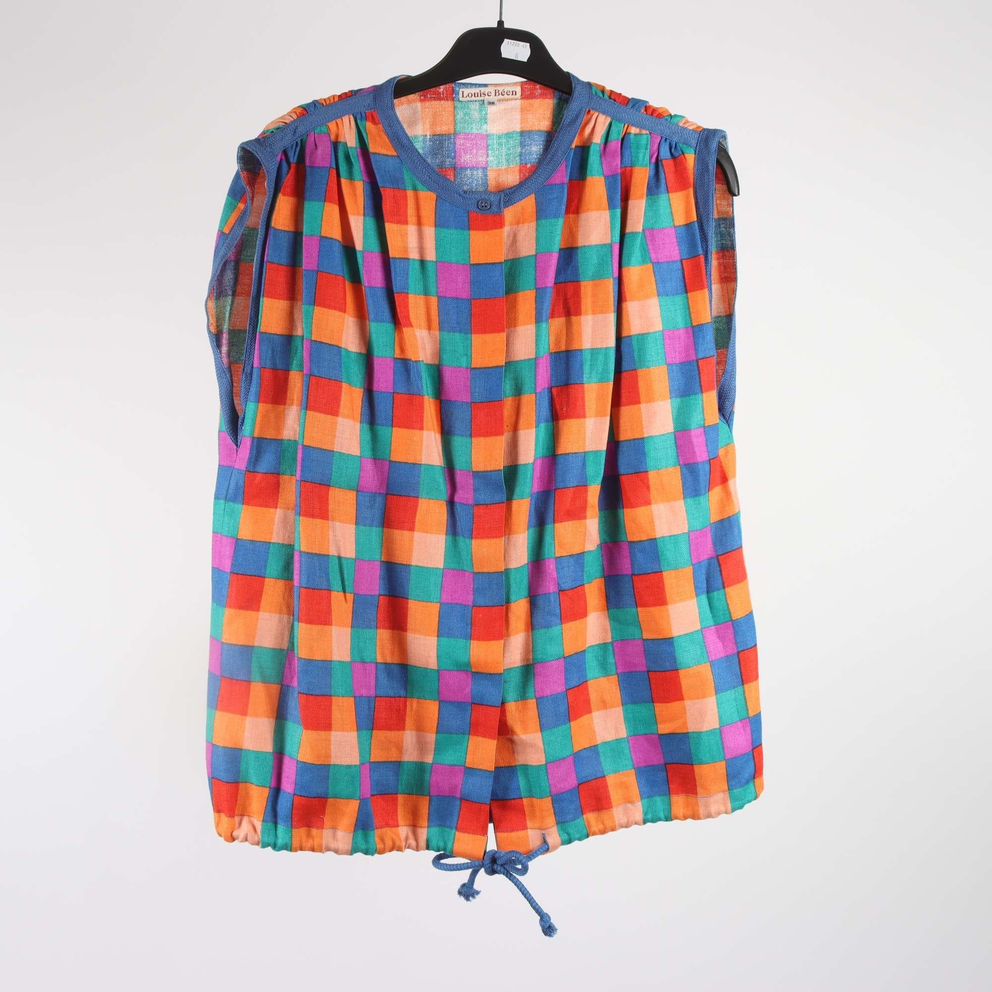 Blus/väst, Louise Béen, multi, rutig, 100% linne, stl. 38