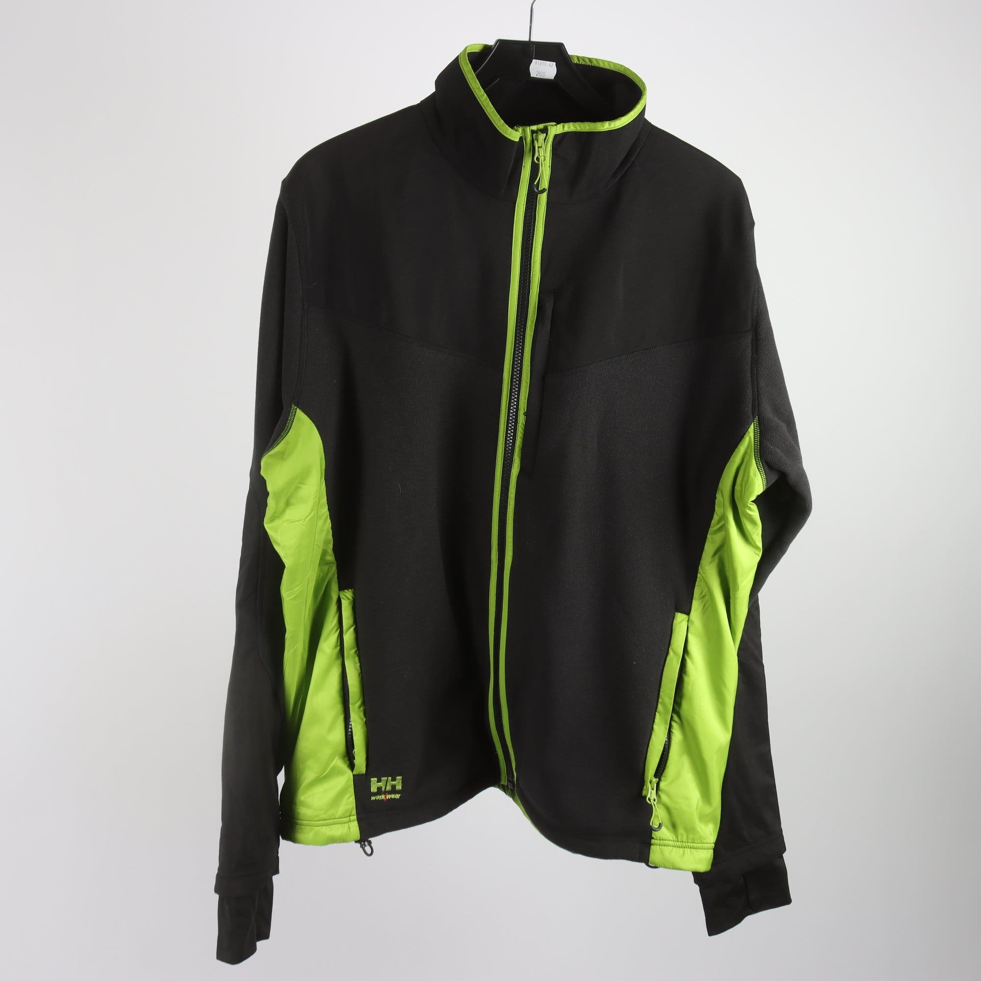 Ziptröja workwear, Helly Hansen, svart, grön, stl. ca. L