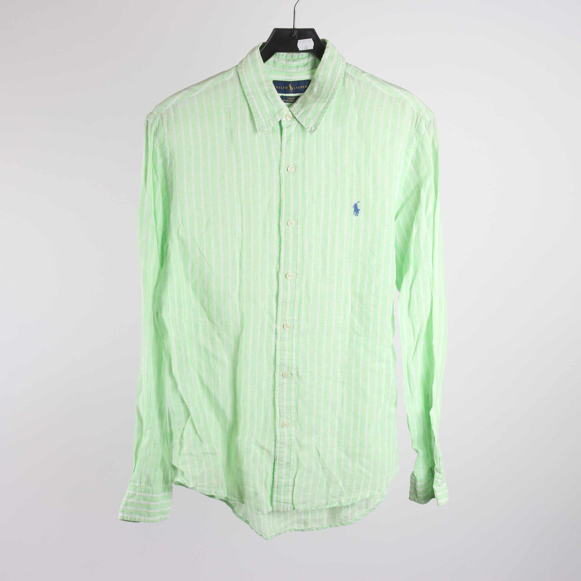 Skjorta, Ralph Lauren, grön, vit, randig, linne, stl. L