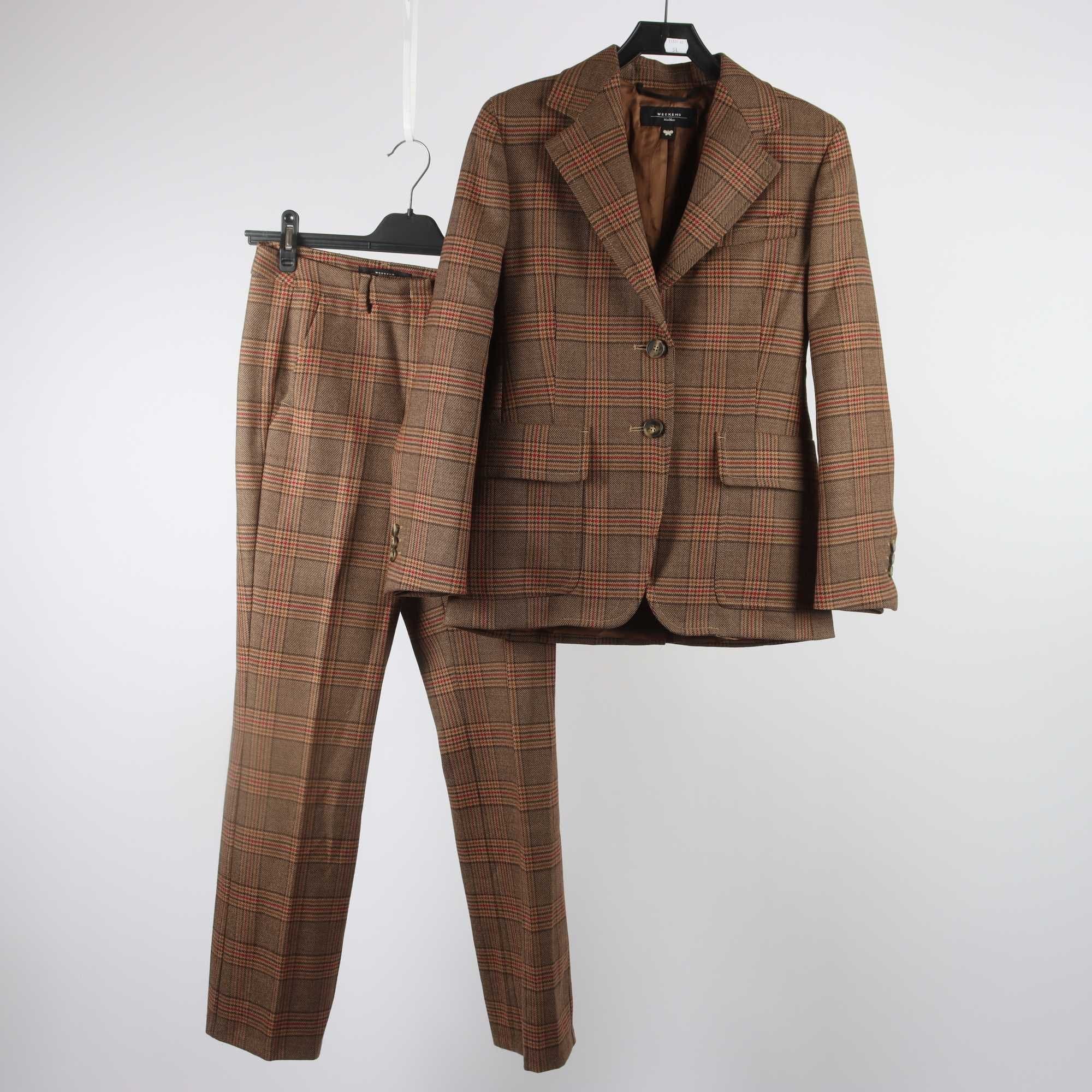 Kostym, Weekend x MaxMara, brun, mönstrad, 100% ull, stl. 32
