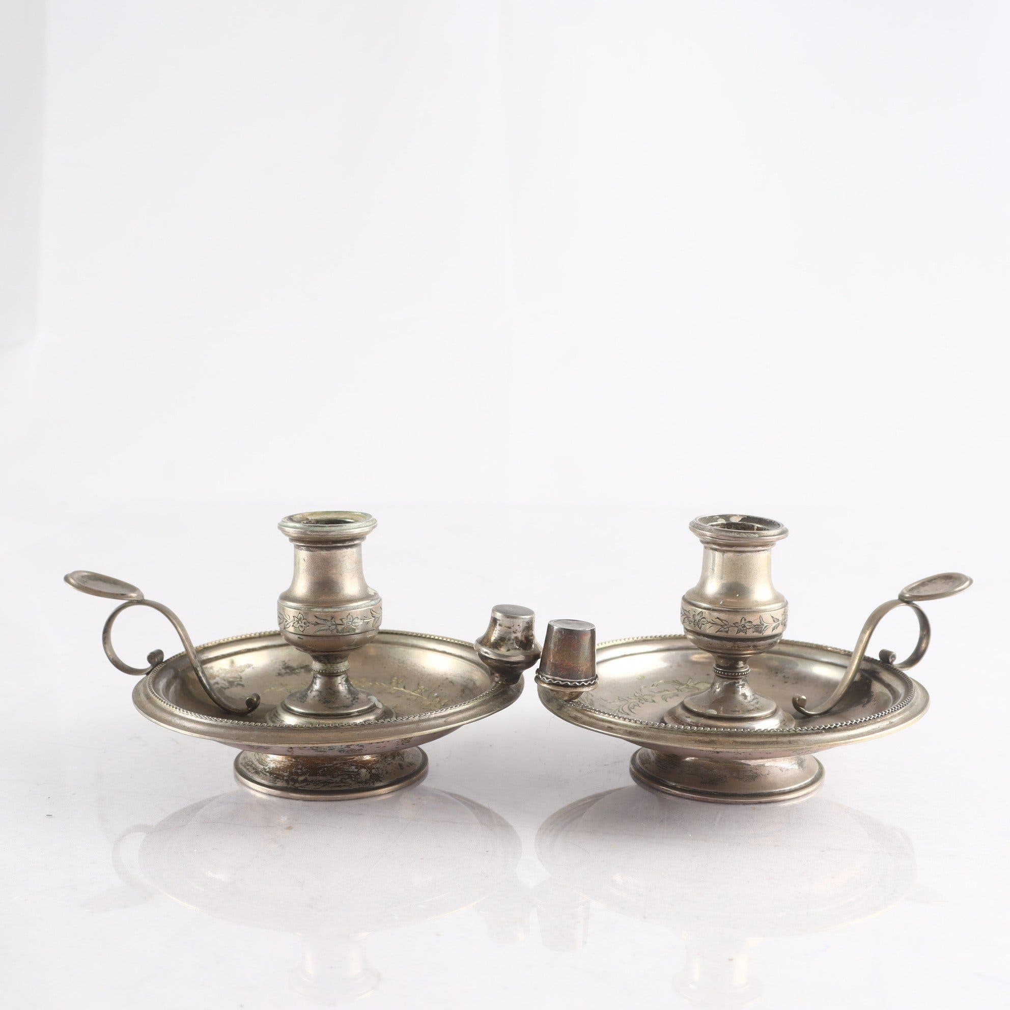 Paret nattljusstakar, silver, kattfot, KGM, 1886