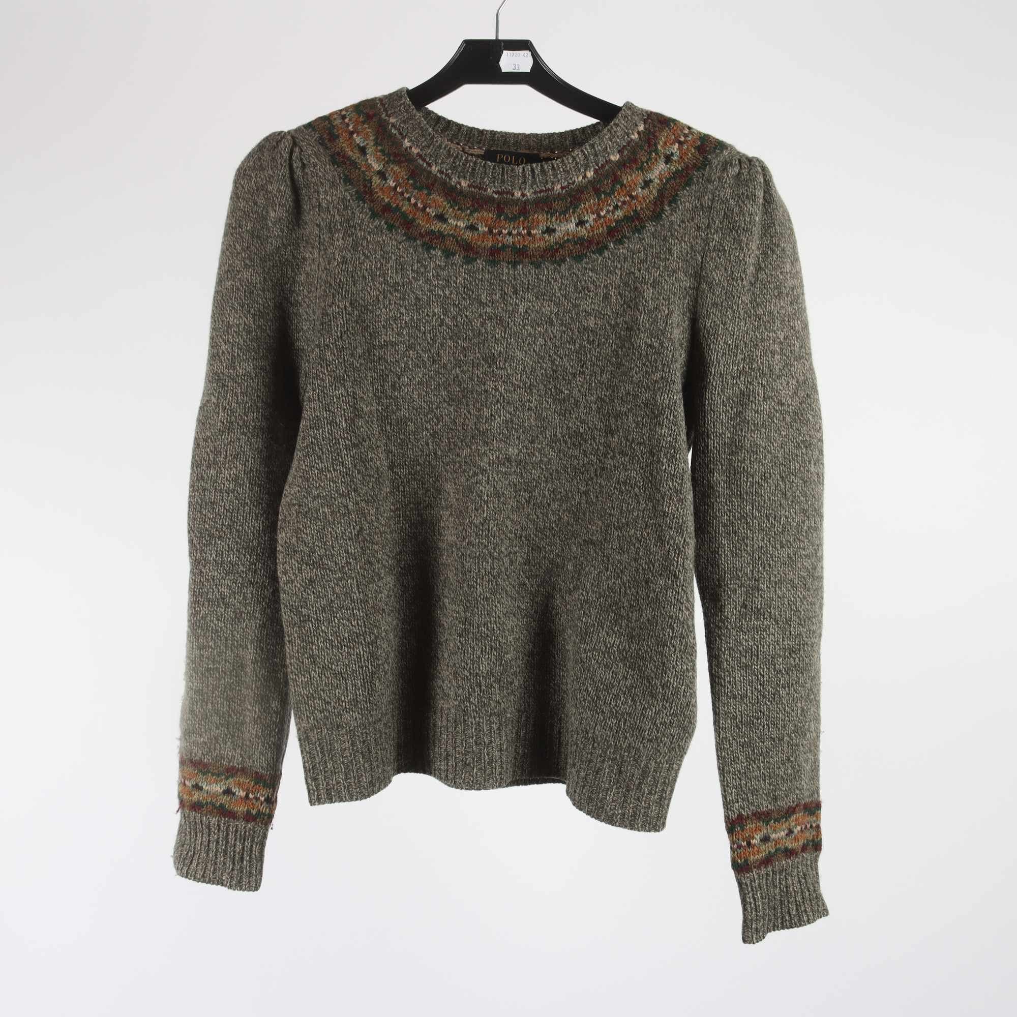 Tröja, Ralph Lauren, grå/svart, ull, stl. XS